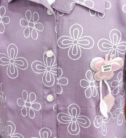 Girls Cotton Top with White Thread Work & Floral Design