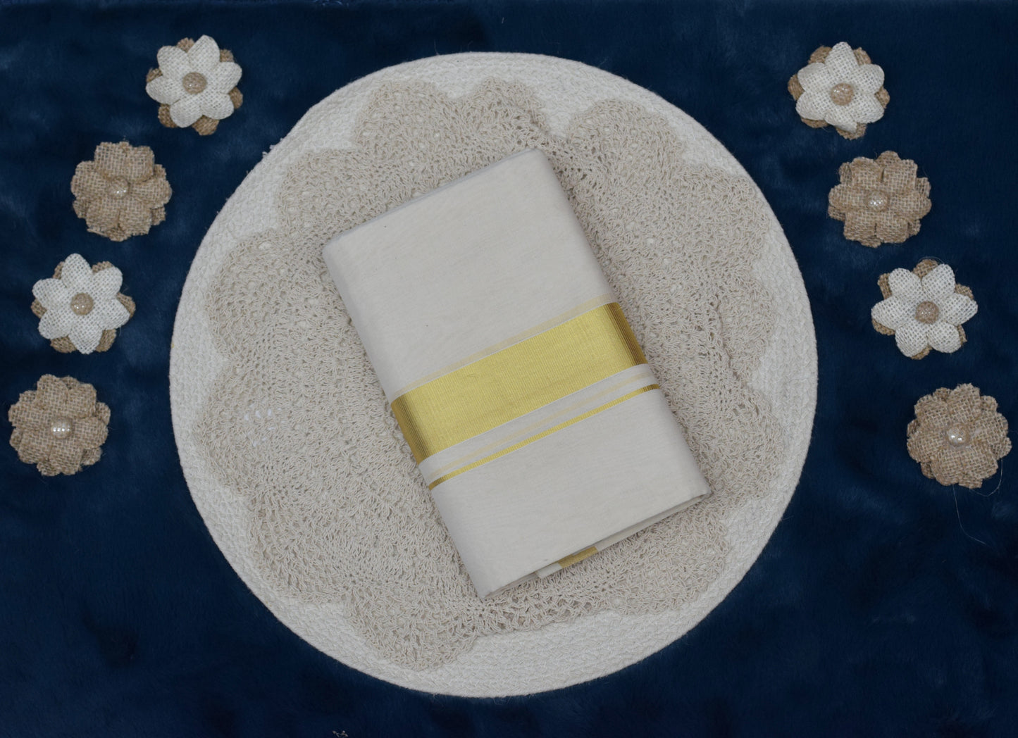 Elegant Traditional Kodi Cotton Dhoti with Golden Zari Border