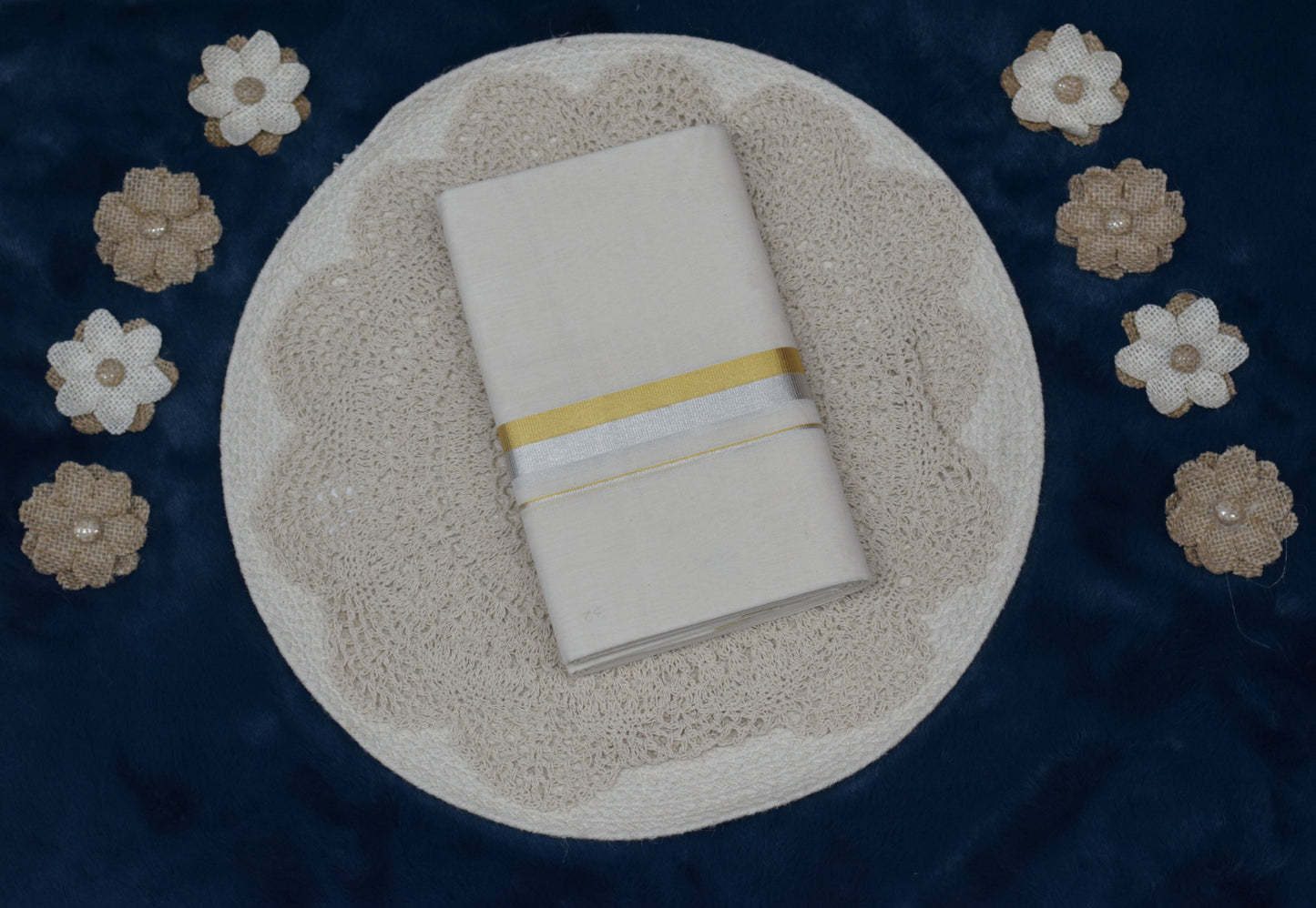 Men's Traditional White Cotton Dhoti with Gold Border – Elegant Ethnic Wear