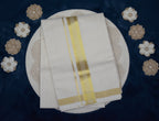 Traditional White Cotton Dhoti with Golden Border. Bouble.