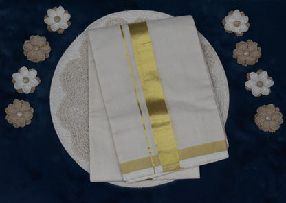 Elegant Traditional Kodi Cotton Dhoti with Golden Zari Border