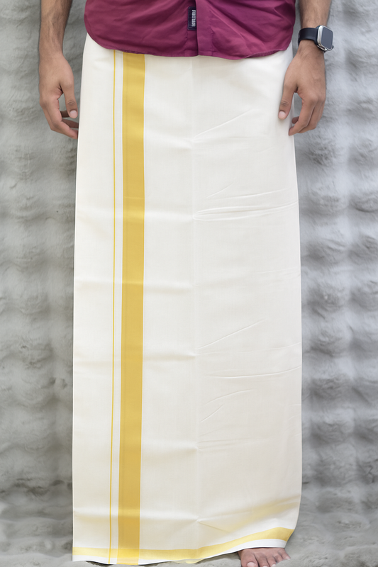 Elegant Traditional Kodi Cotton Dhoti with Golden Zari Border