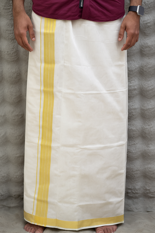 Traditional Kodi Cotton Dhothi with Golden Zari Border
