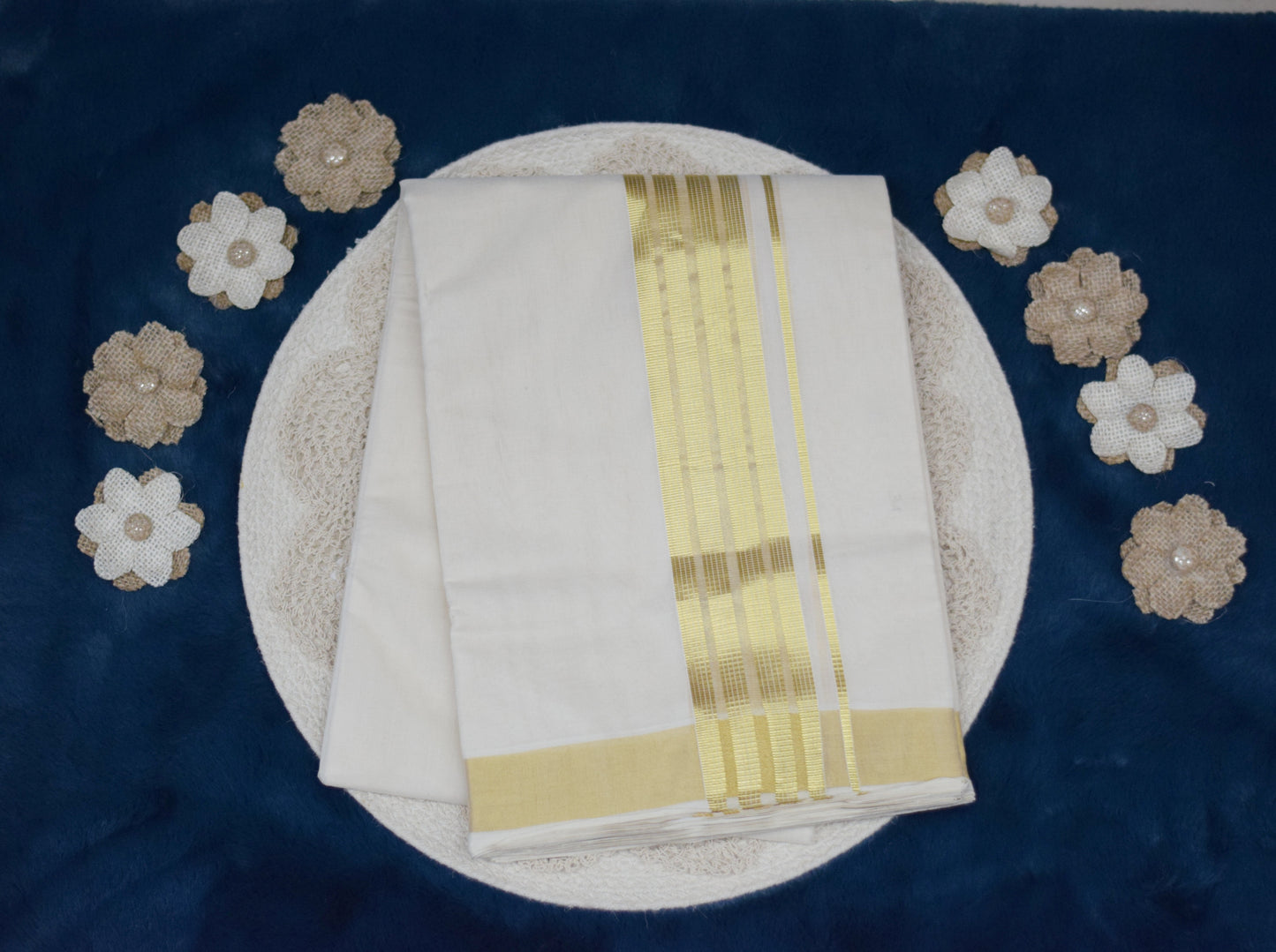 Traditional Kodi Cotton Dhothi with Golden Zari Border