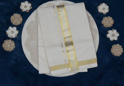 Traditional White Cotton Dhoti with Golden Border – Men's Ethnic Wear