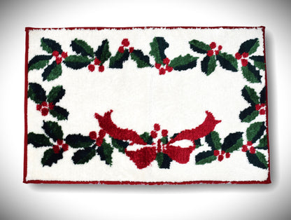 Festive Christmas Holly &  Bow Door Mat – Soft Anti-Slip Entrance Mat