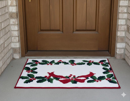 Festive Christmas Holly &  Bow Door Mat – Soft Anti-Slip Entrance Mat