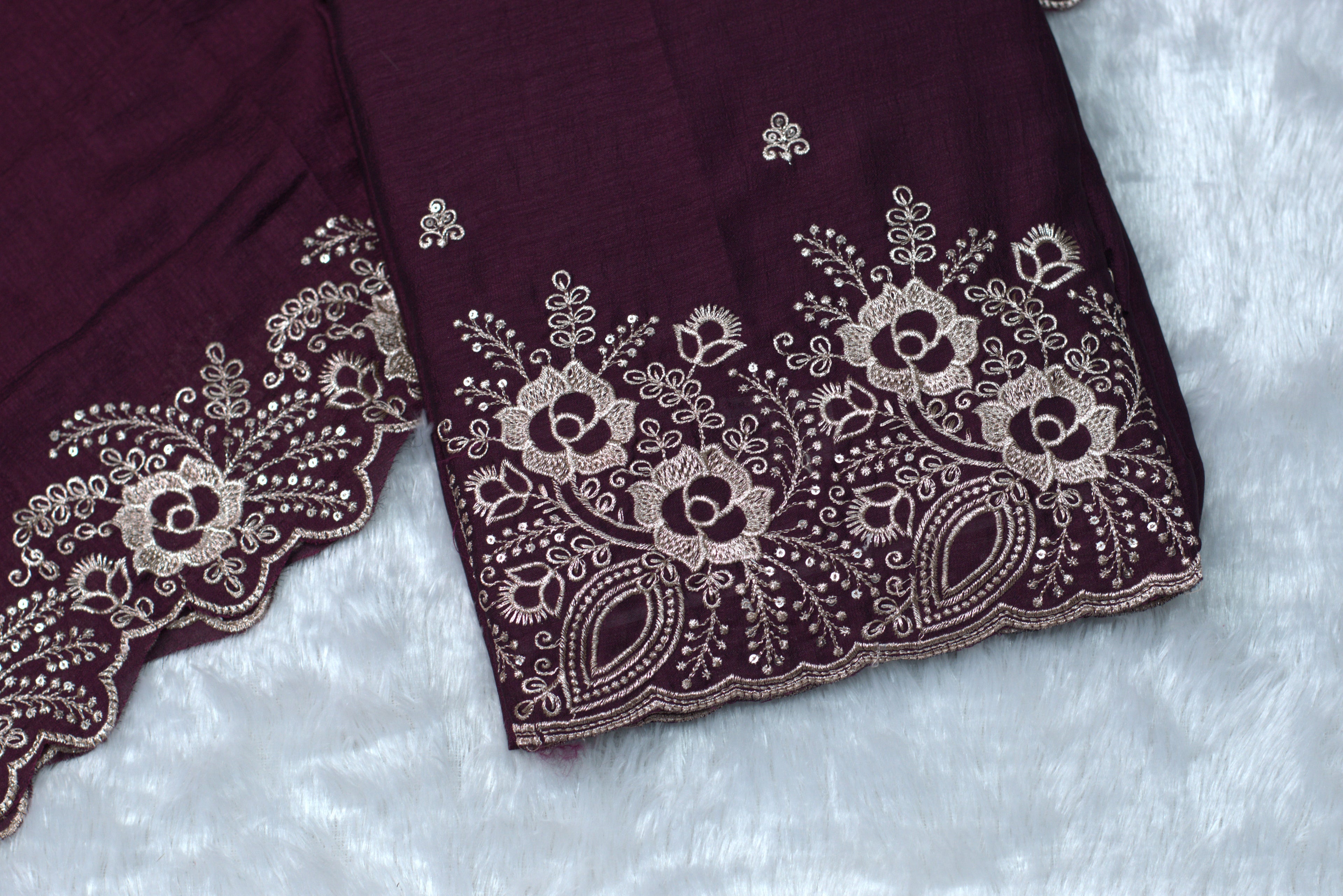 Premium Vichitra Silk Churidar Material  set with Elegant Embroidery – Wine Purple