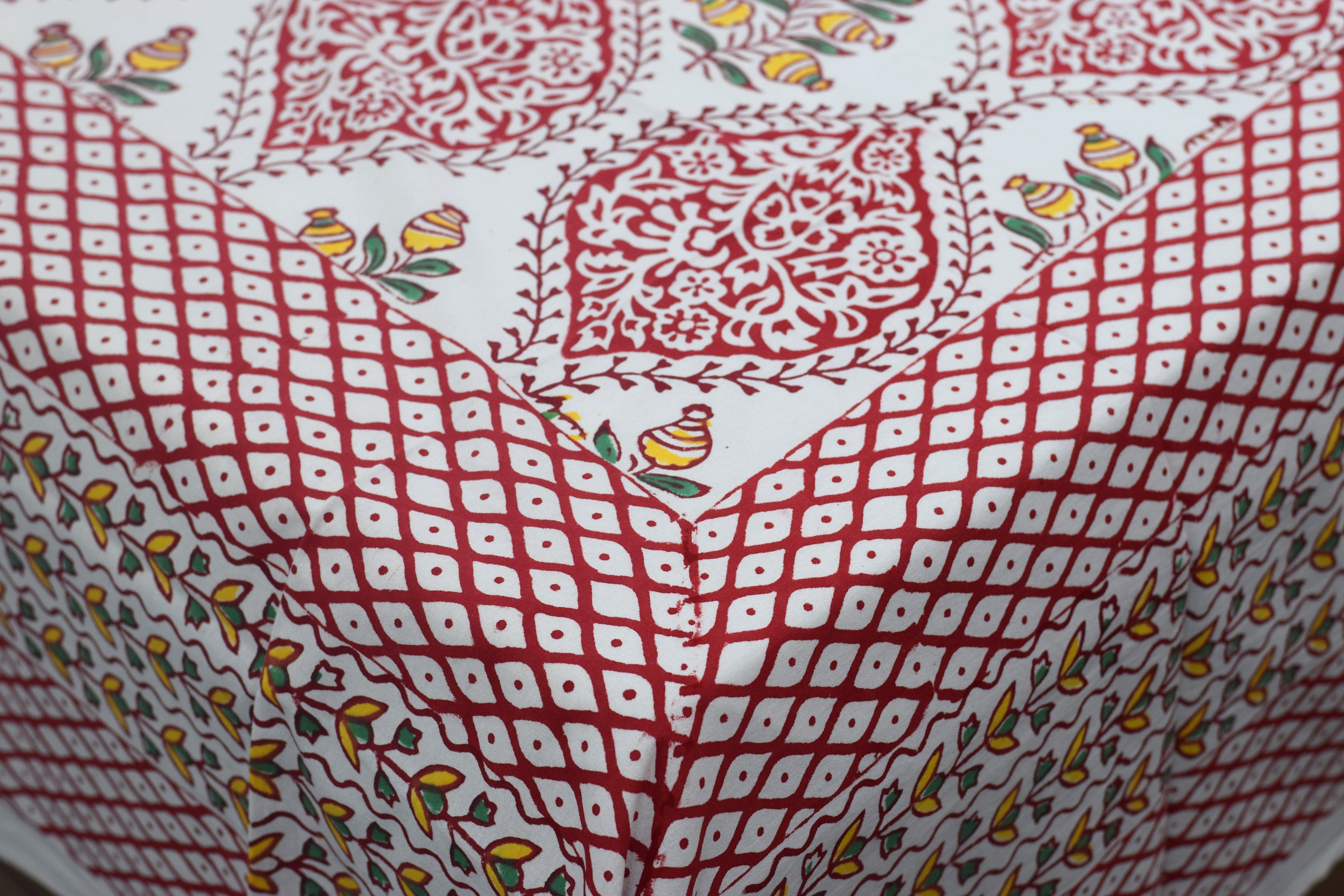 Red Floral Block Print Cotton Bedsheet – King Size with 2 Pillow Covers