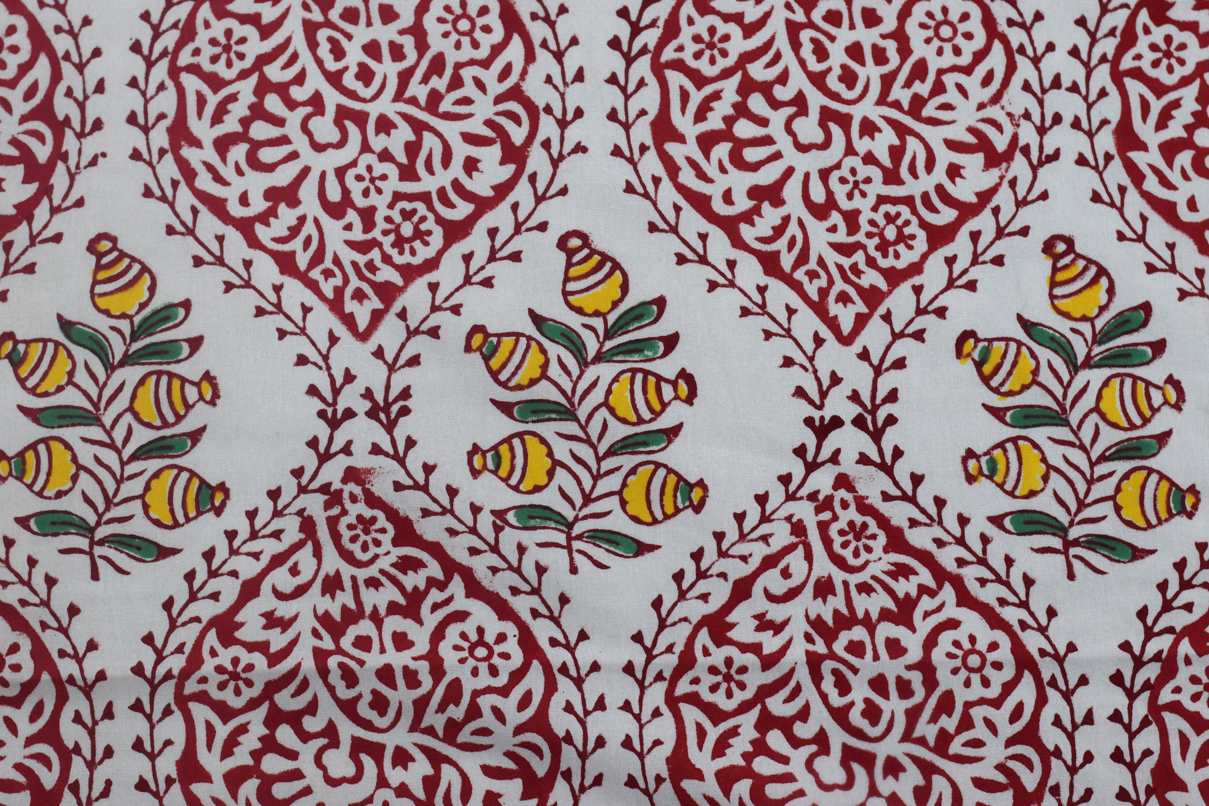 Red Floral Block Print Cotton Bedsheet – King Size with 2 Pillow Covers