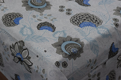 King Size Cotton Bedsheet with 2 Pillow Covers – Grey & Blue Floral Print