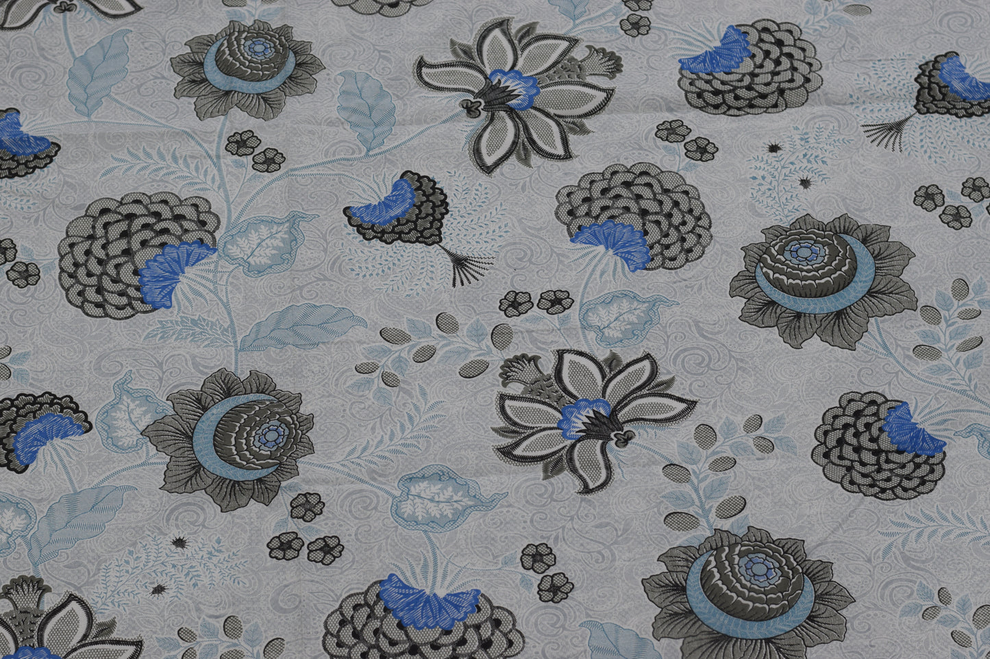 King Size Cotton Bedsheet with 2 Pillow Covers – Grey & Blue Floral Print