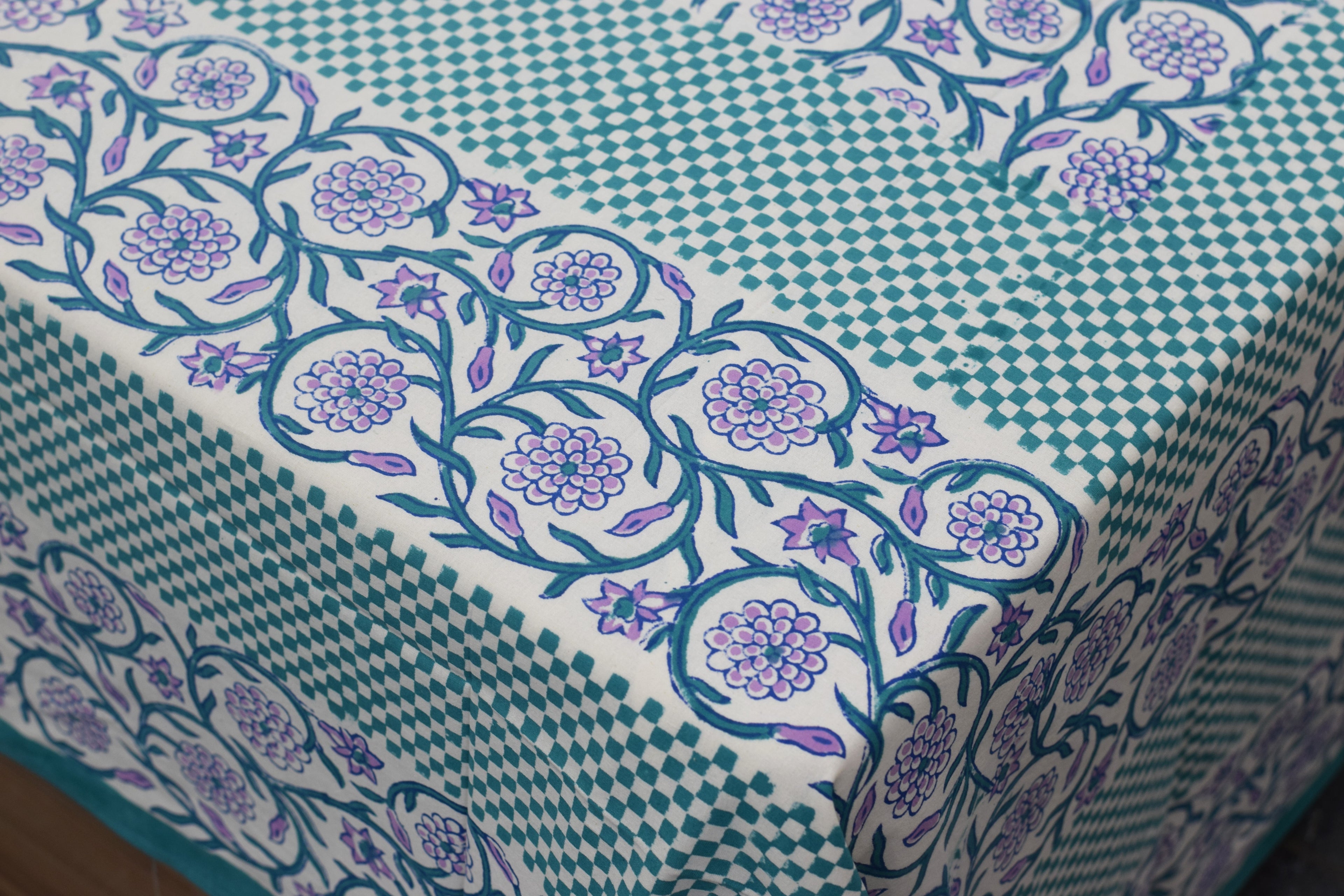 King Size Floral Cotton Bedsheet with 2 Pillow Covers – Green & Lavender Printed Bed Sheet Set