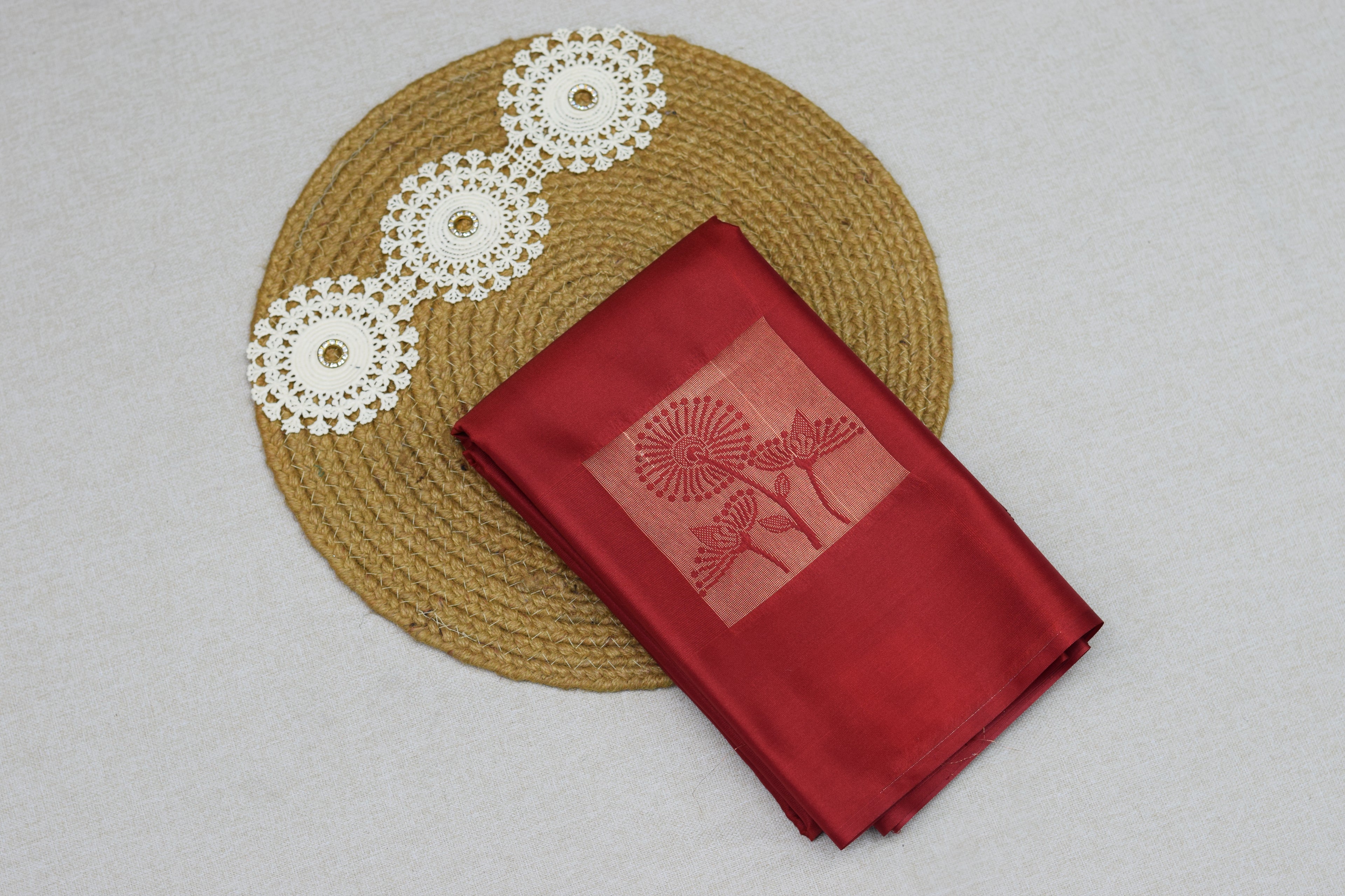 Elegant Maroon Semi Silk Saree with Woven saree Border & Tassel Pallu