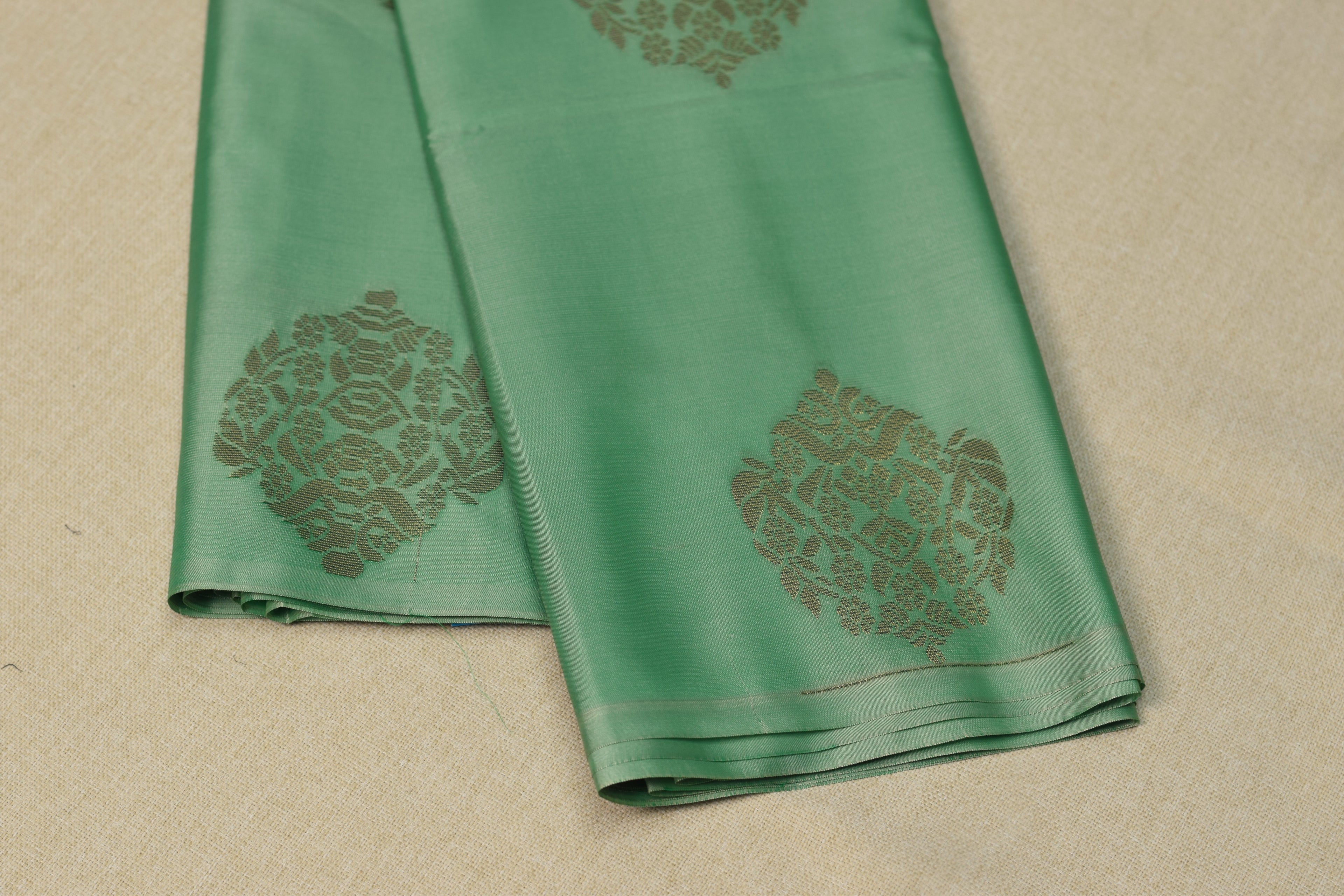 Elegant Sea Green Semi Silk Saree with Gold Woven Motifs