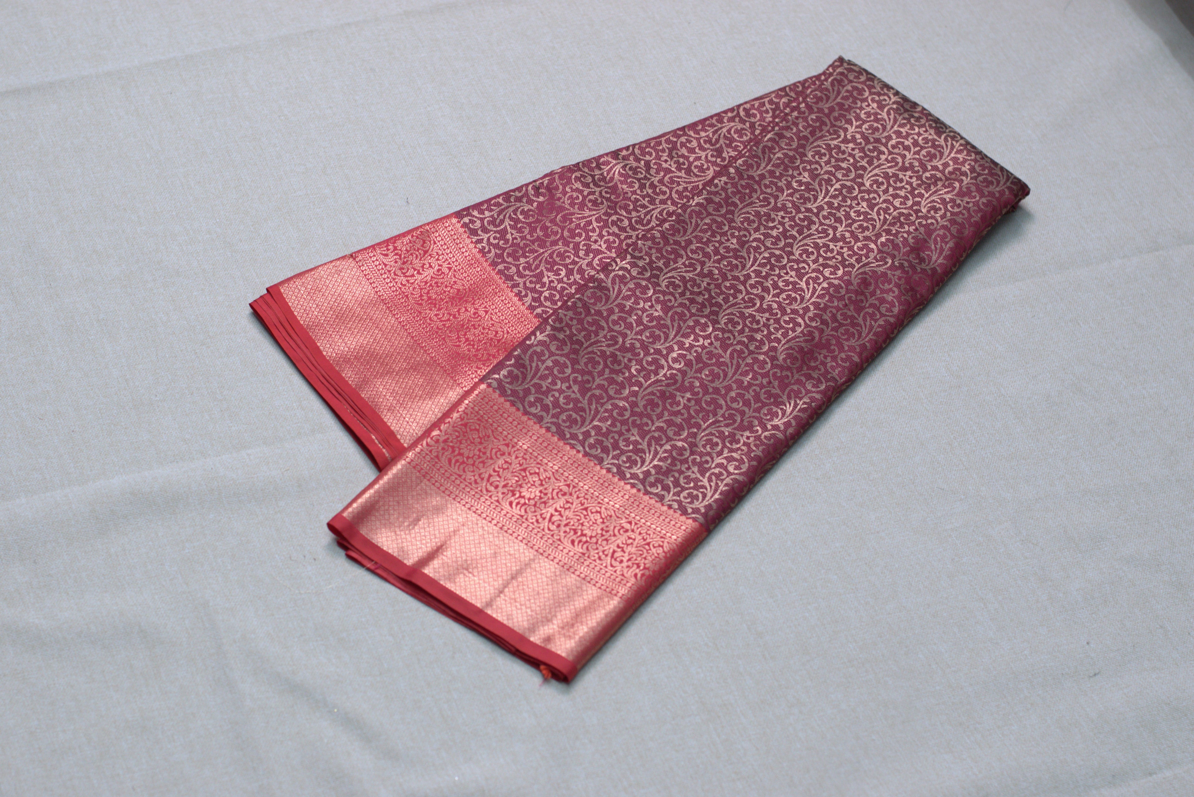 Elegant Cotton Silk Saree with Rich Zari Border – Maroon & Rose Gold Traditional Saree