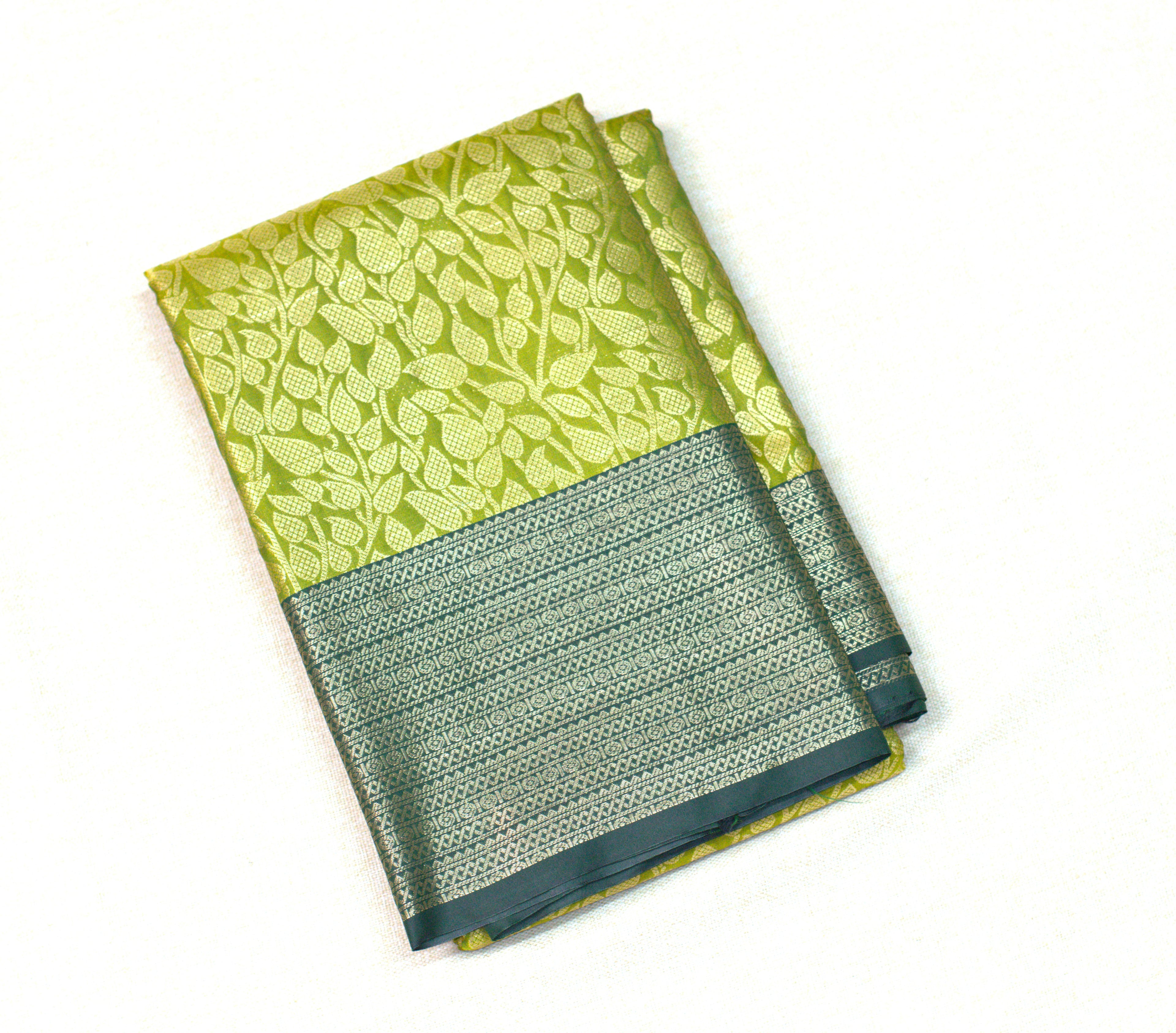 Elegant Olive Green Cotton Silk Saree with Rich Zari Border