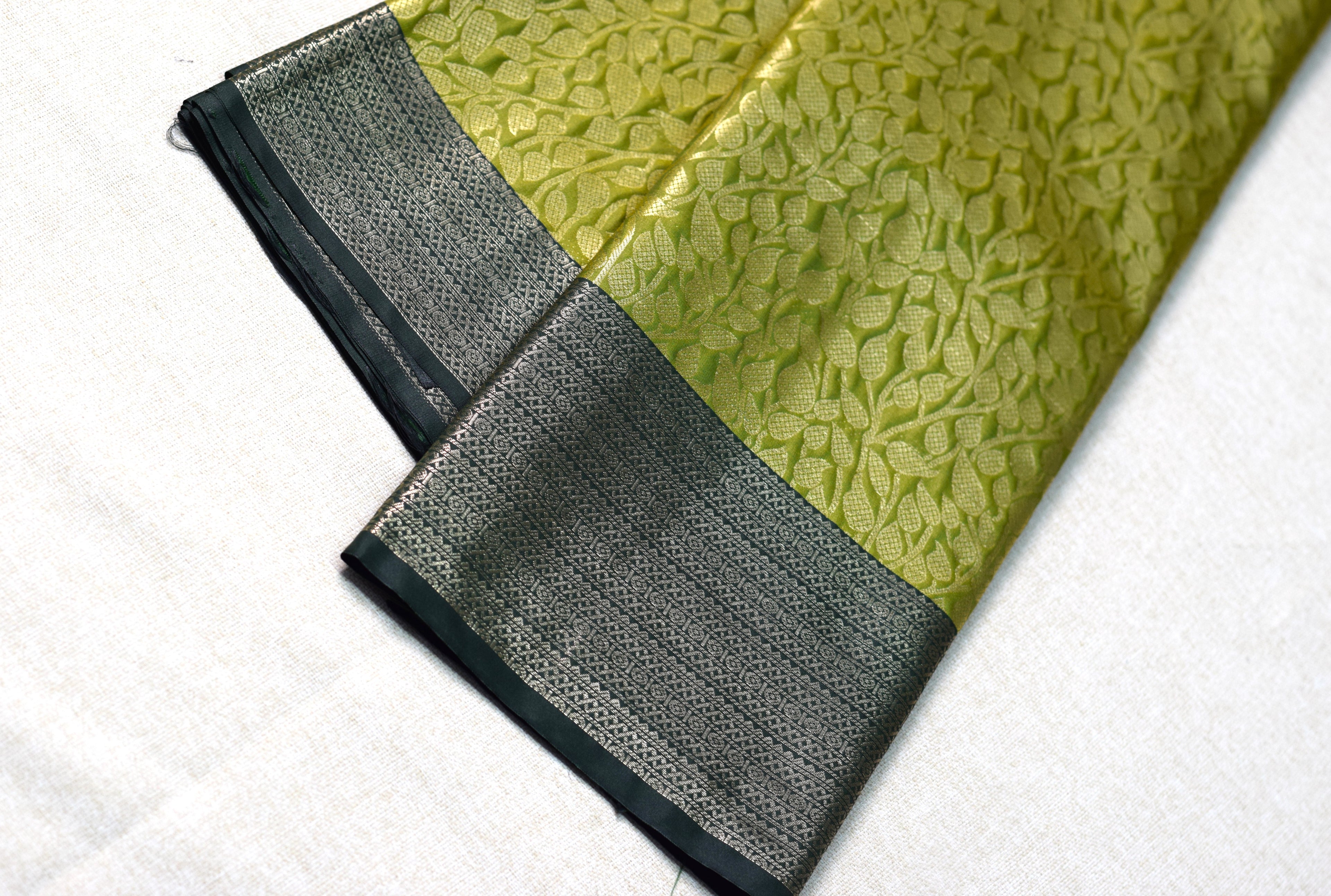 Elegant Olive Green Cotton Silk Saree with Rich Zari Border