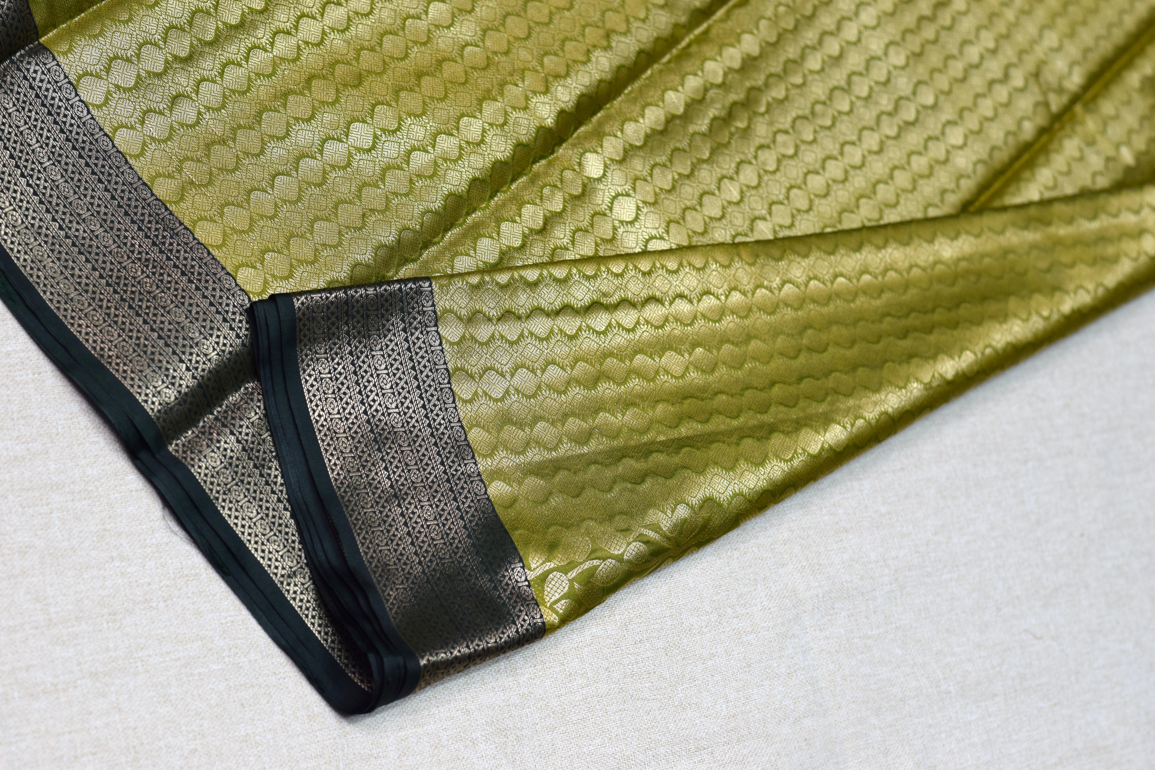 Elegant Olive Green Cotton Silk Saree with Rich Zari Border