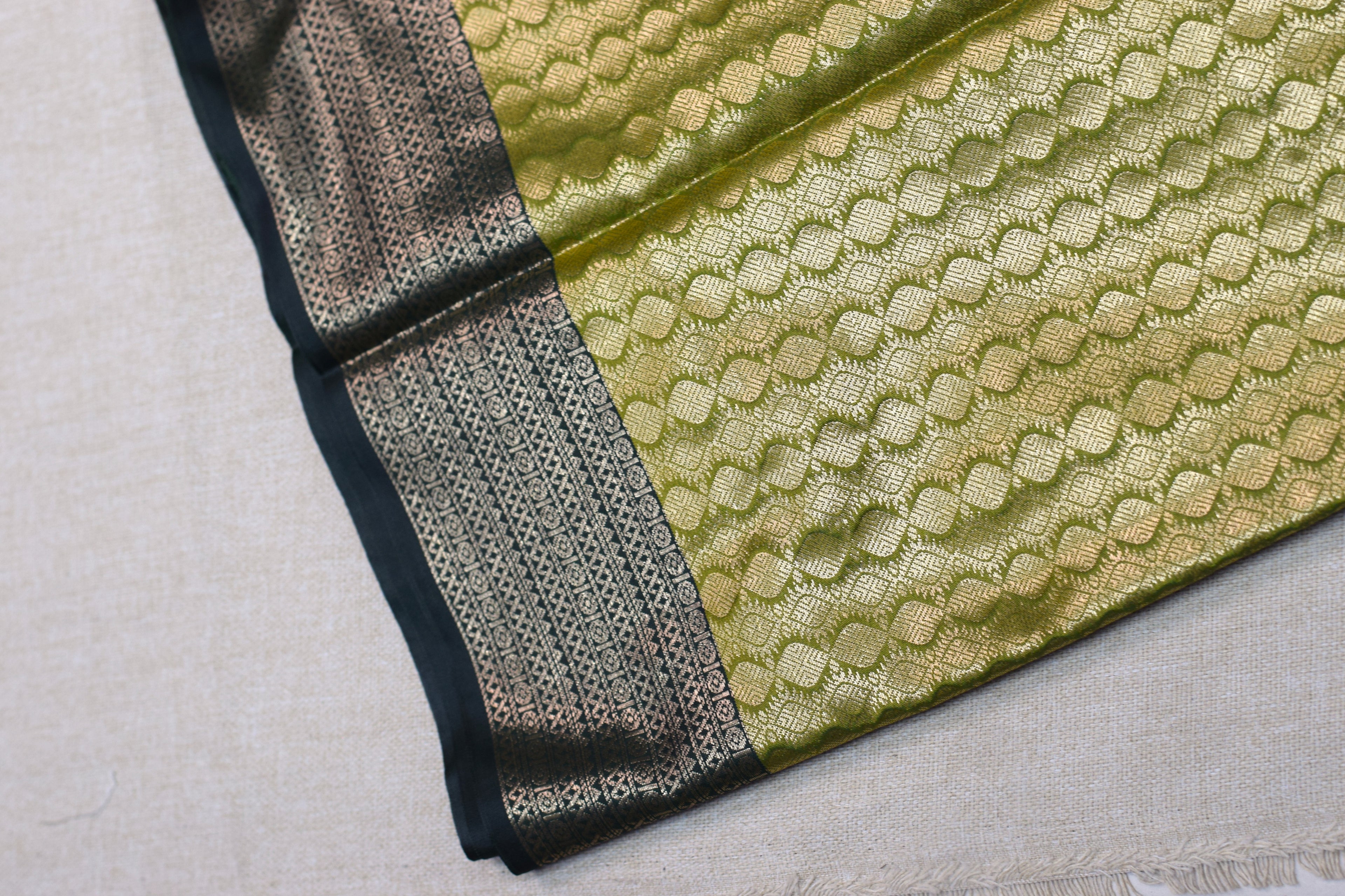 Elegant Olive Green Cotton Silk Saree with Rich Zari Border