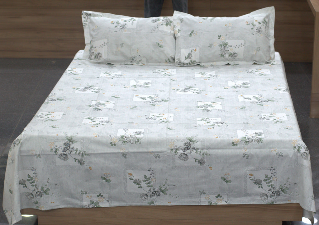 The Minimalist: Sage Blossom Floral Queen Bed Sheet Set - 3 Piece