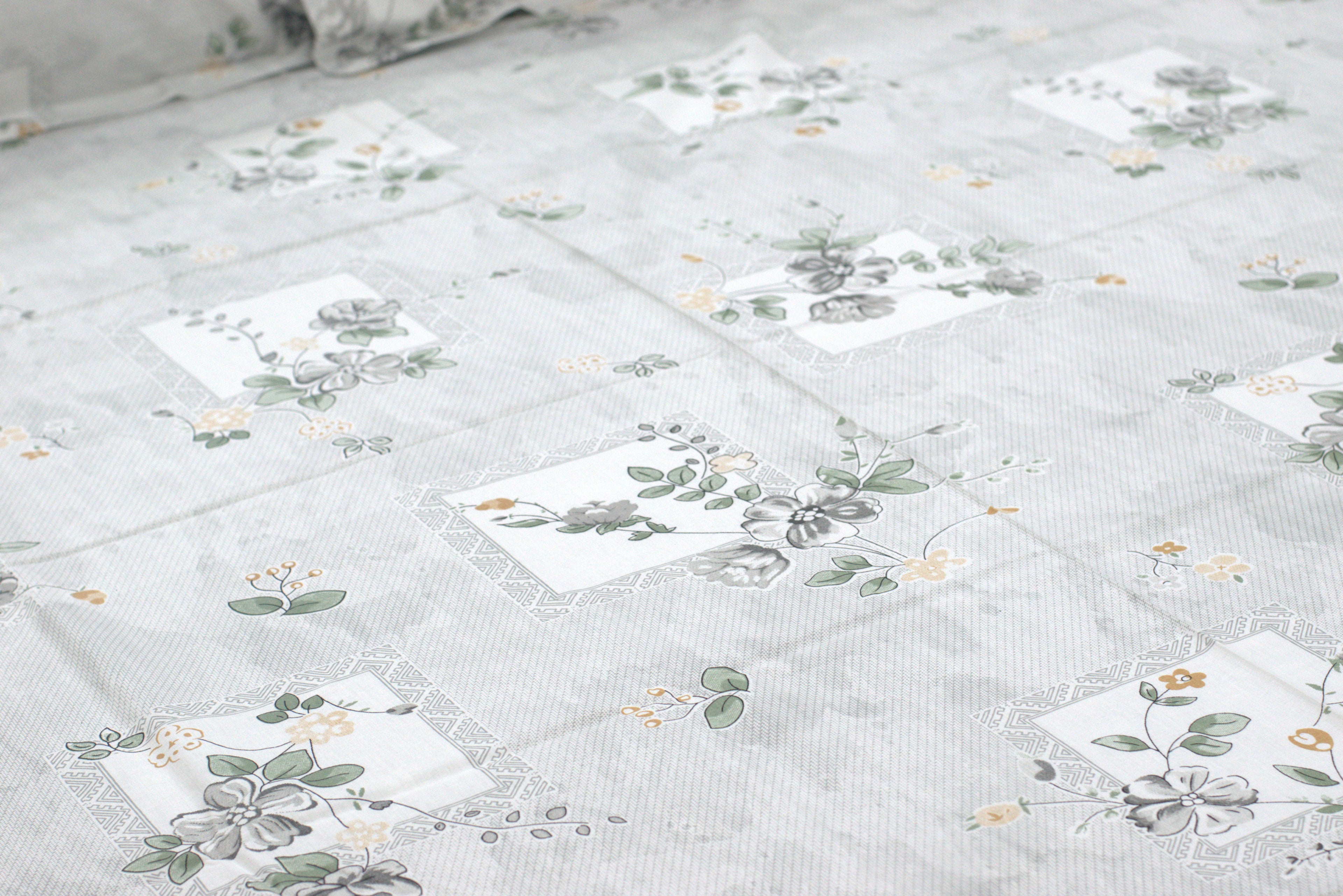 The Minimalist: Sage Blossom Floral Queen Bed Sheet Set - 3 Piece