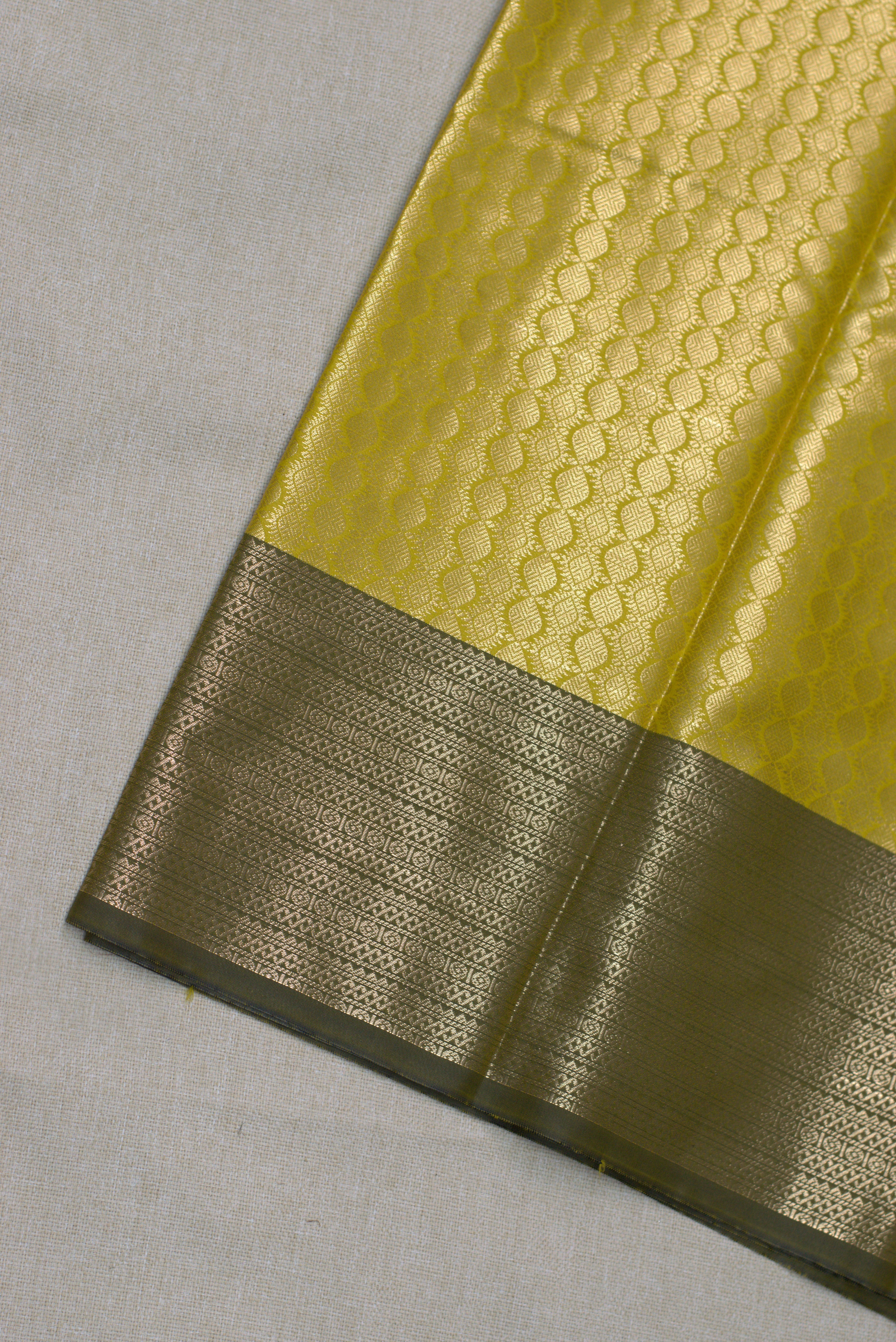 Elegant Yellow Cotton Silk Saree with Subtle Leaf Weave & Contrast Border