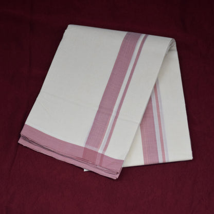 Traditional White Cotton Dhothi with Maroon Border
