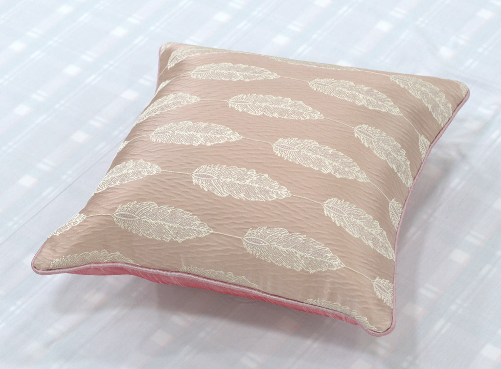 16x16 Inch Feather Design Cushion Covers Set of 5 – Soft Decorative Throw Pillow Covers (Peach & Beige)