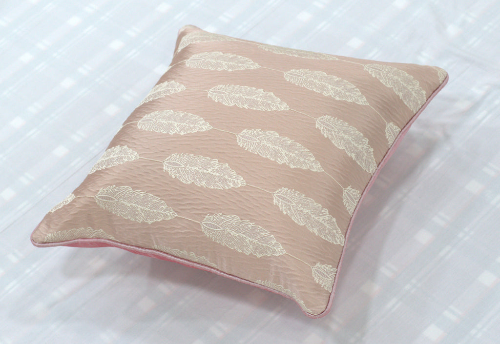 16x16 Inch Feather Design Cushion Covers Set of 5 – Soft Decorative Throw Pillow Covers (Peach & Beige)