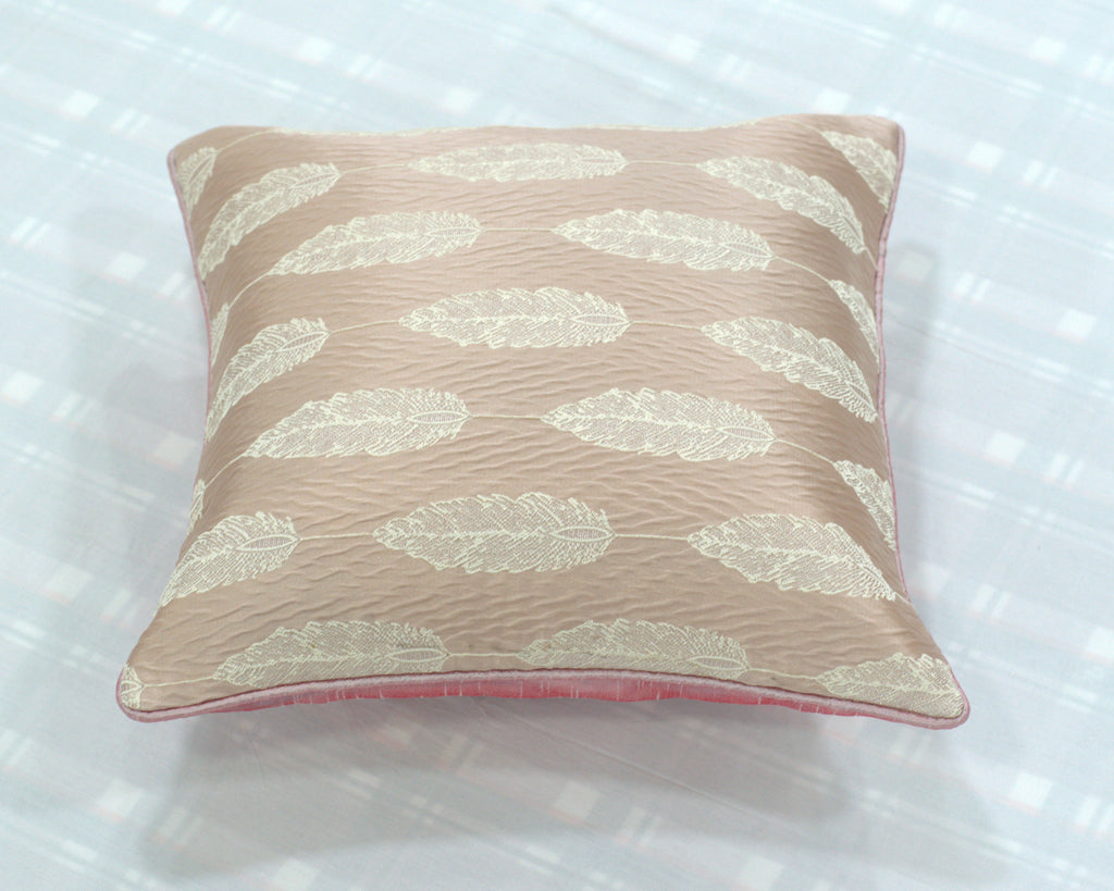 16x16 Inch Feather Design Cushion Covers Set of 5 – Soft Decorative Throw Pillow Covers (Peach & Beige)