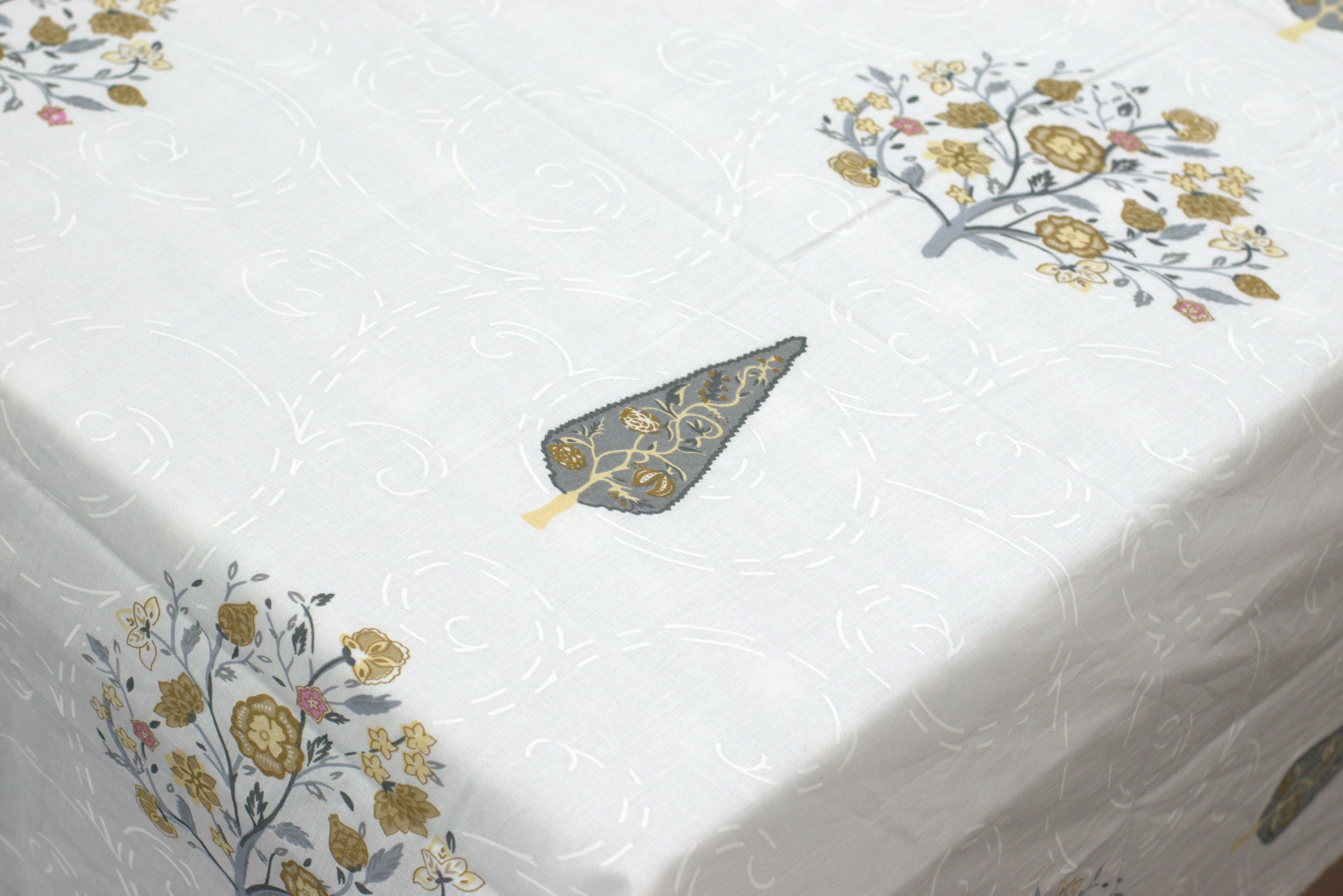 Premium Queen Size Bedsheet with 2 Pillow Covers – Elegant Floral Tree Print White Bed Sheet Set