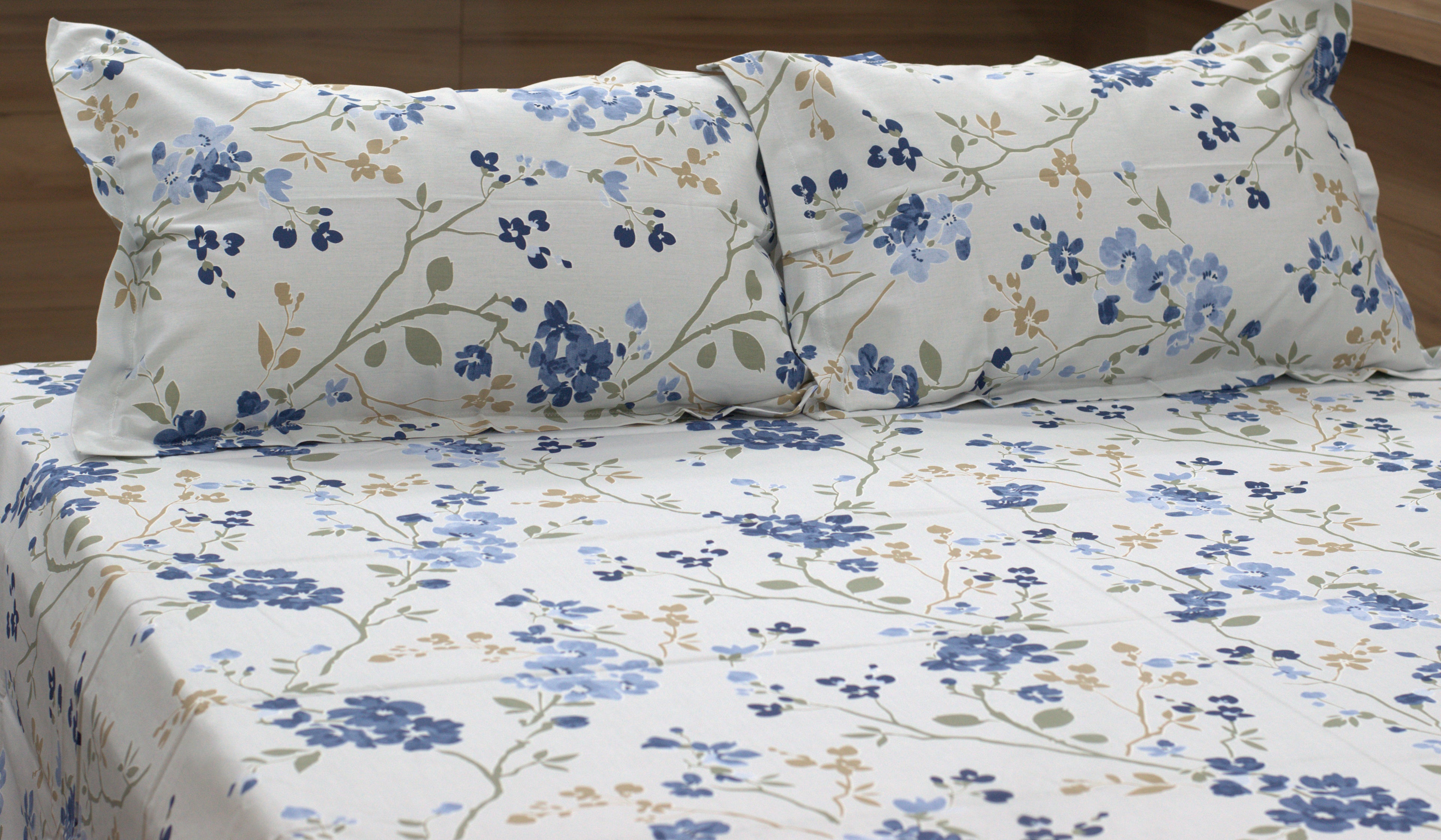Blue Floral Queen Size Bedsheet with 2 Pillow Covers – Cotton Bedding Set