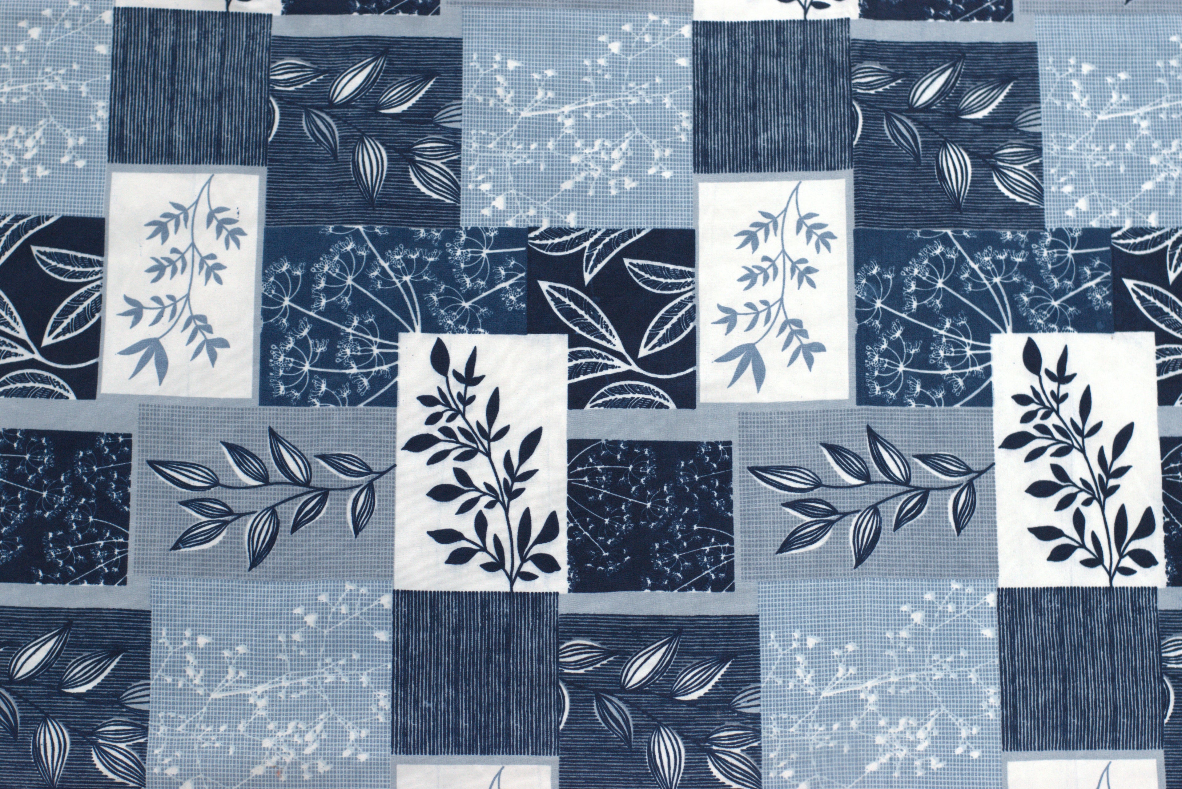 Soft Feel Blend Bedsheet – Blue Patchwork Floral Design (225 x 250 cm)