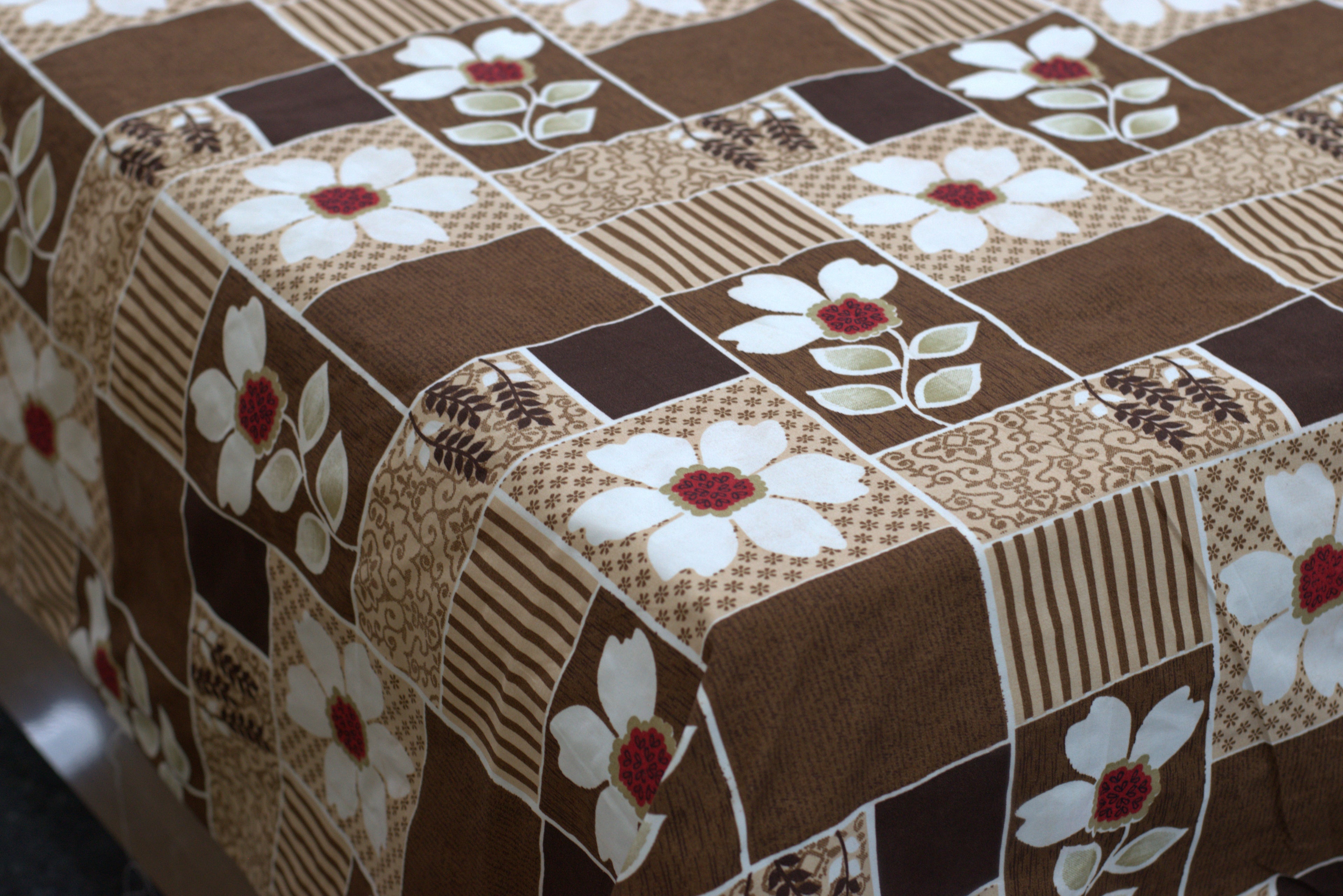 Soft Feel Blend Bedsheet 225x250 cm – Brown Floral Patchwork Design with Pillow Covers