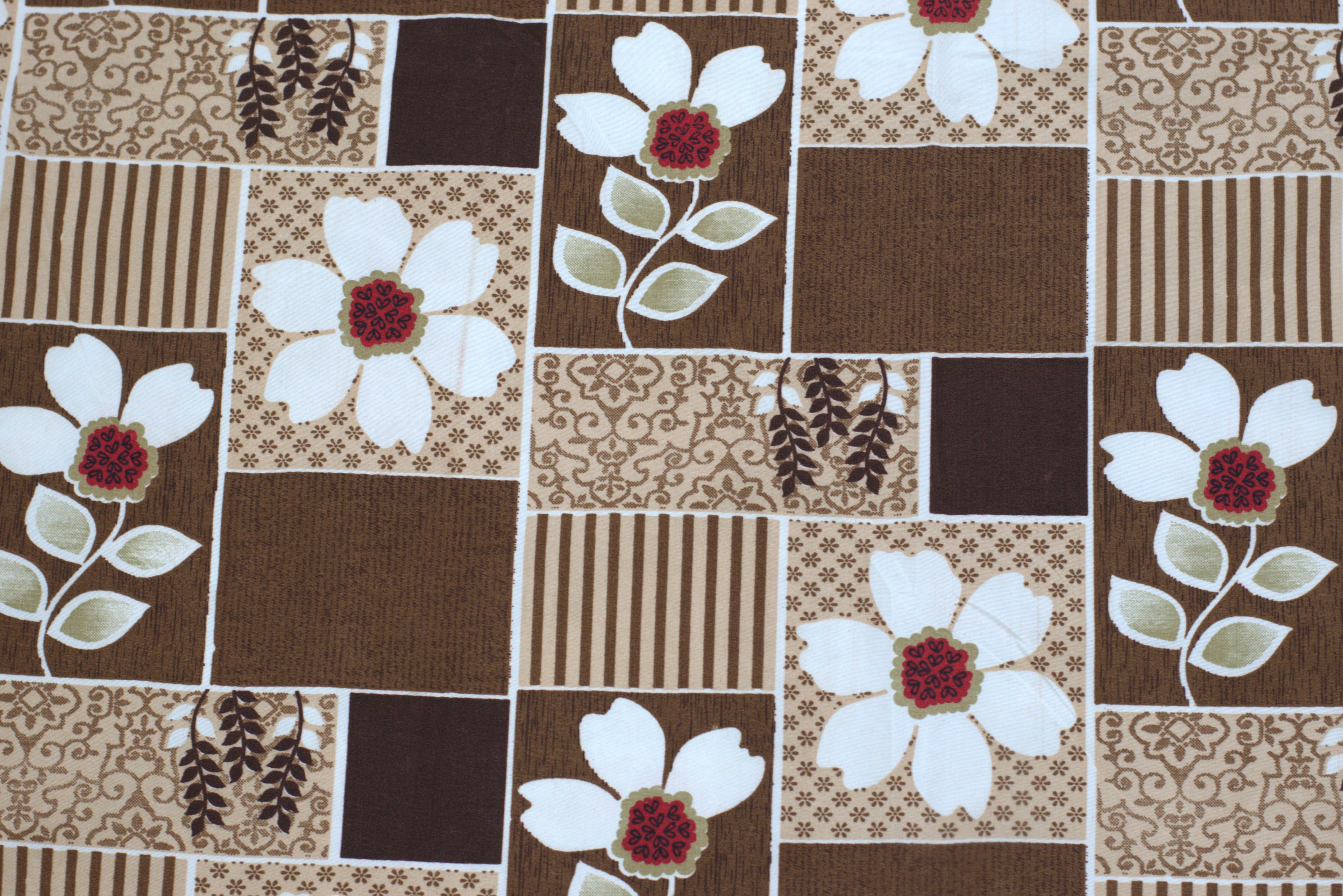 Soft Feel Blend Bedsheet 225x250 cm – Brown Floral Patchwork Design with Pillow Covers