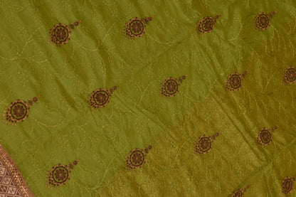 Elegant Lime Green Cotton Silk Saree with Golden Zari Border & Embroidery