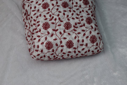 Soft Cotton Embroidered Dress Material – White & Maroon, 3 Meters