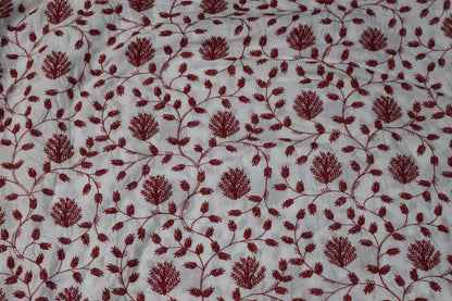 Soft Cotton Embroidered Dress Material – White & Maroon, 3 Meters