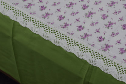 Green Border Floral Cotton King Size Bedsheet with Pillow Covers