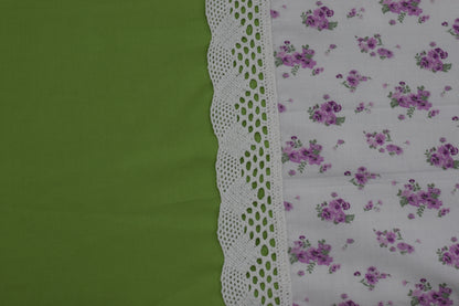 Green Border Floral Cotton King Size Bedsheet with Pillow Covers