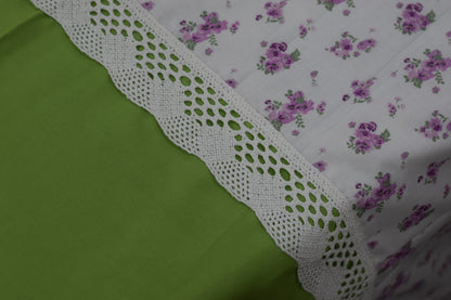 Green Border Floral Cotton King Size Bedsheet with Pillow Covers