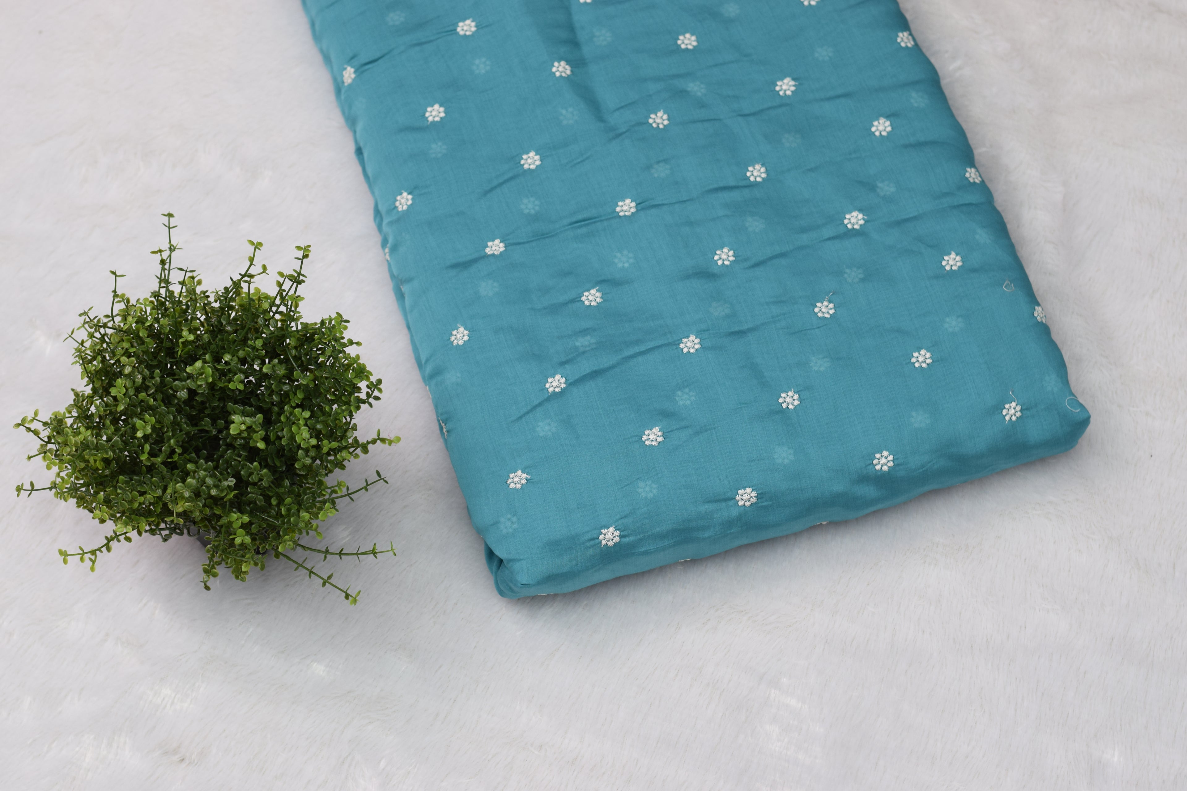 Elegant Teal Mul Chanderi Fabric – 44 Inches Width | Lightweight & Weave Material