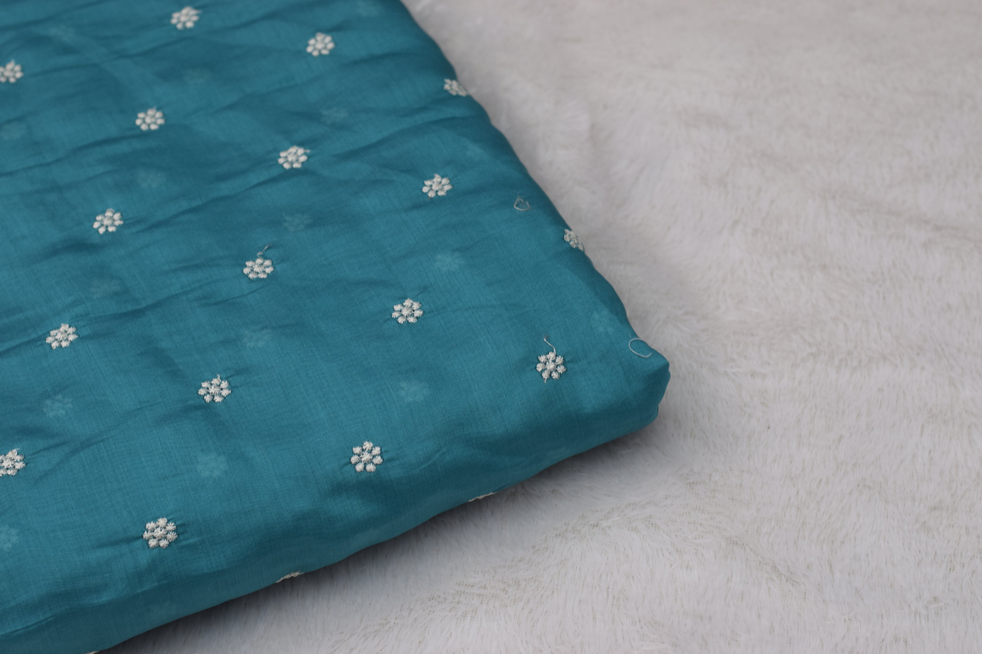 Elegant Teal Mul Chanderi Fabric – 44 Inches Width | Lightweight & Weave Material