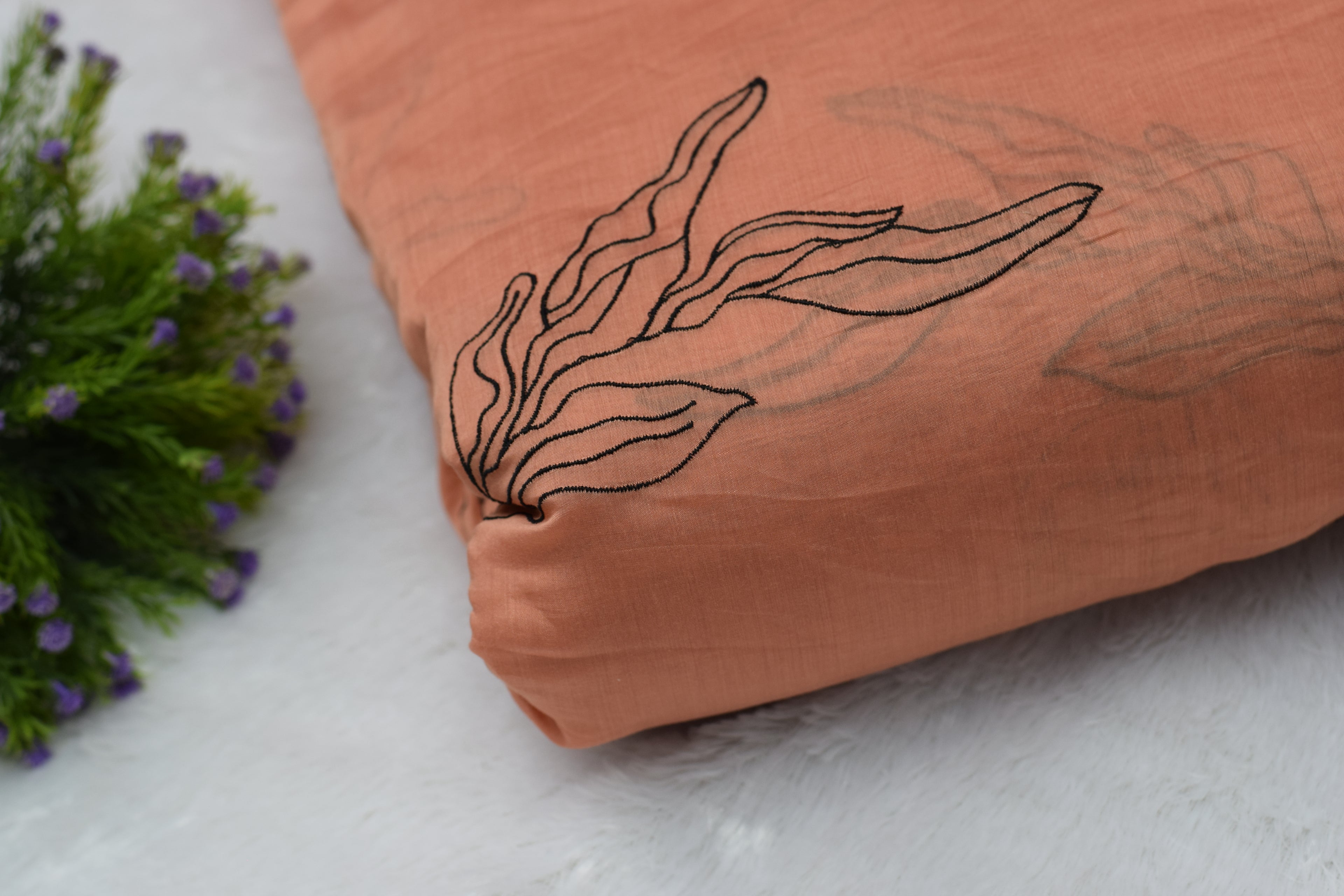 Peach Mul Chanderi Fabric – 44 Inch Width | Elegant Embroidered Dress Material