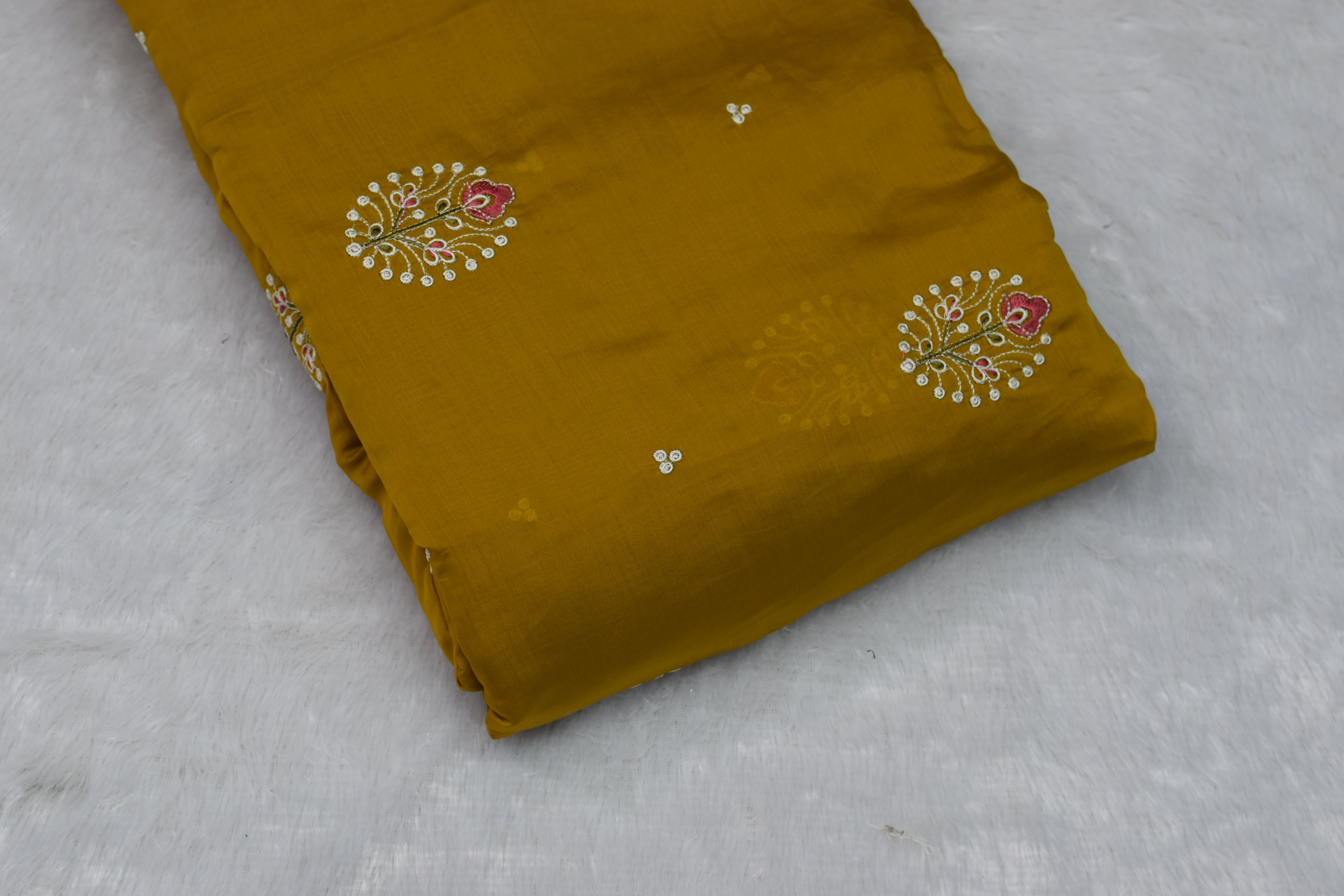 Elegant Mustard Mul Chanderi Fabric – 44 Inches Width | Lightweight Ethnic Wear Material