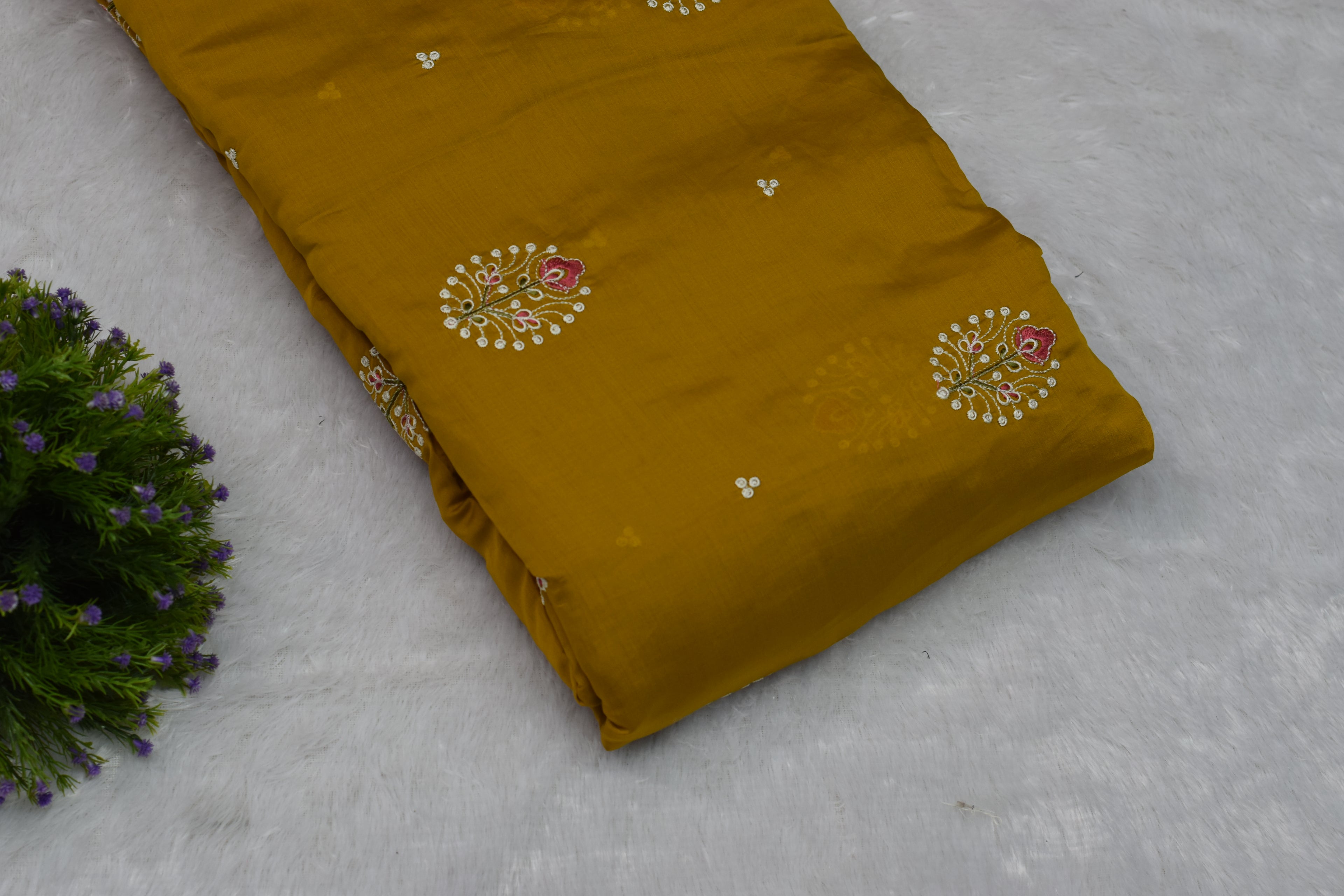 Elegant Mustard Mul Chanderi Fabric – 44 Inches Width | Lightweight Ethnic Wear Material