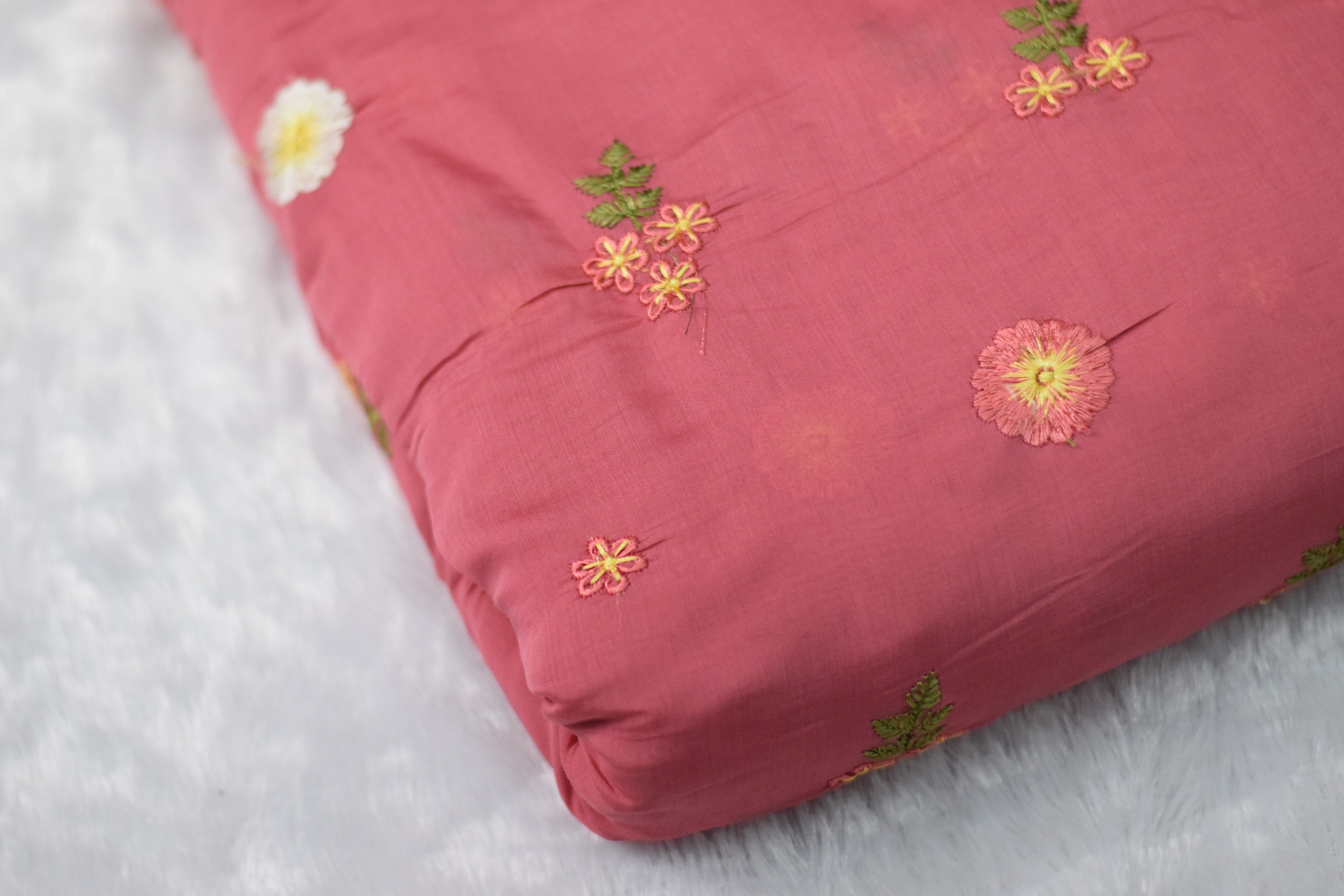 Elegant Pink Mul Chanderi Fabric – 44 Inches Width | Floral Embroidered Dress Material