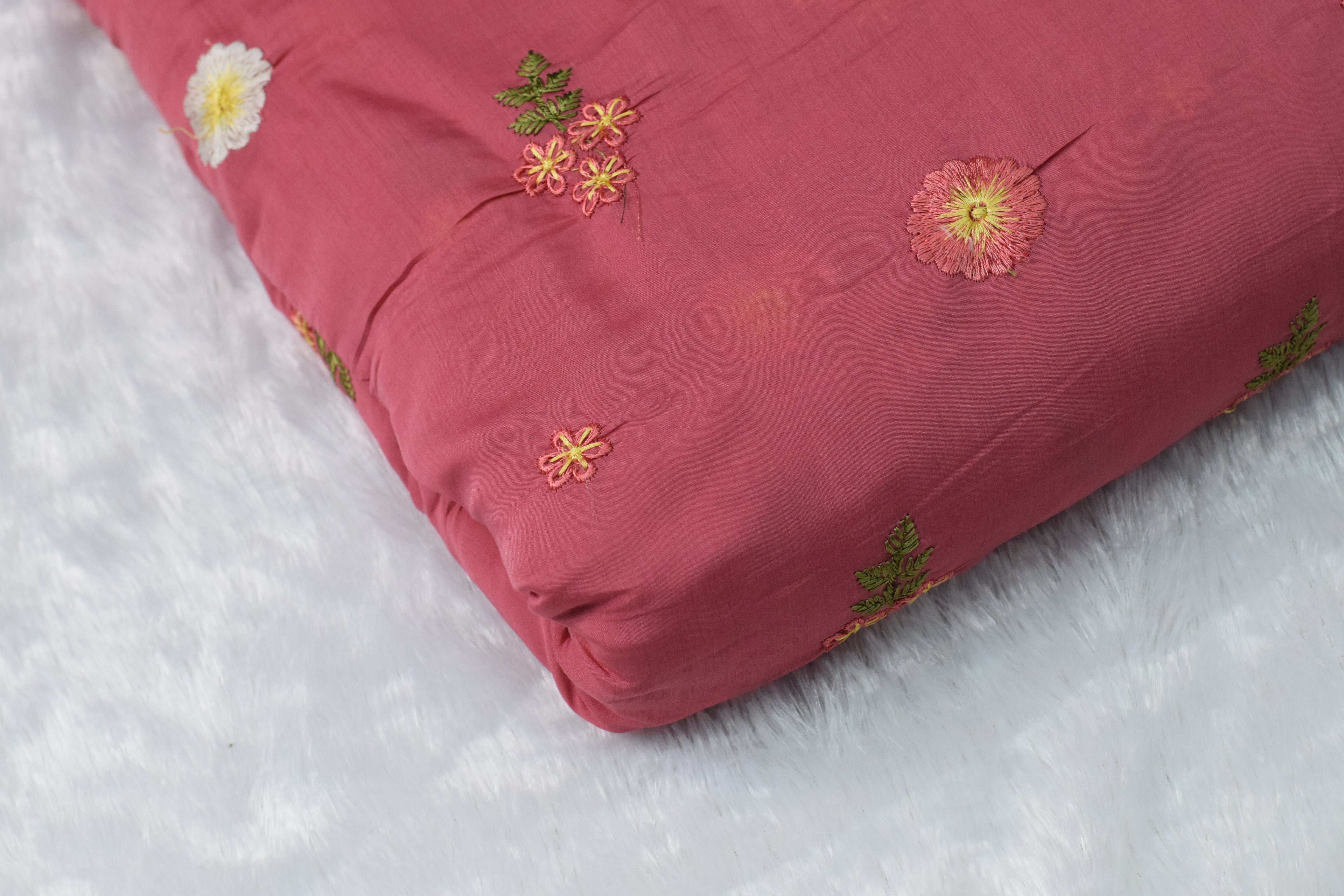 Elegant Pink Mul Chanderi Fabric – 44 Inches Width | Floral Embroidered Dress Material