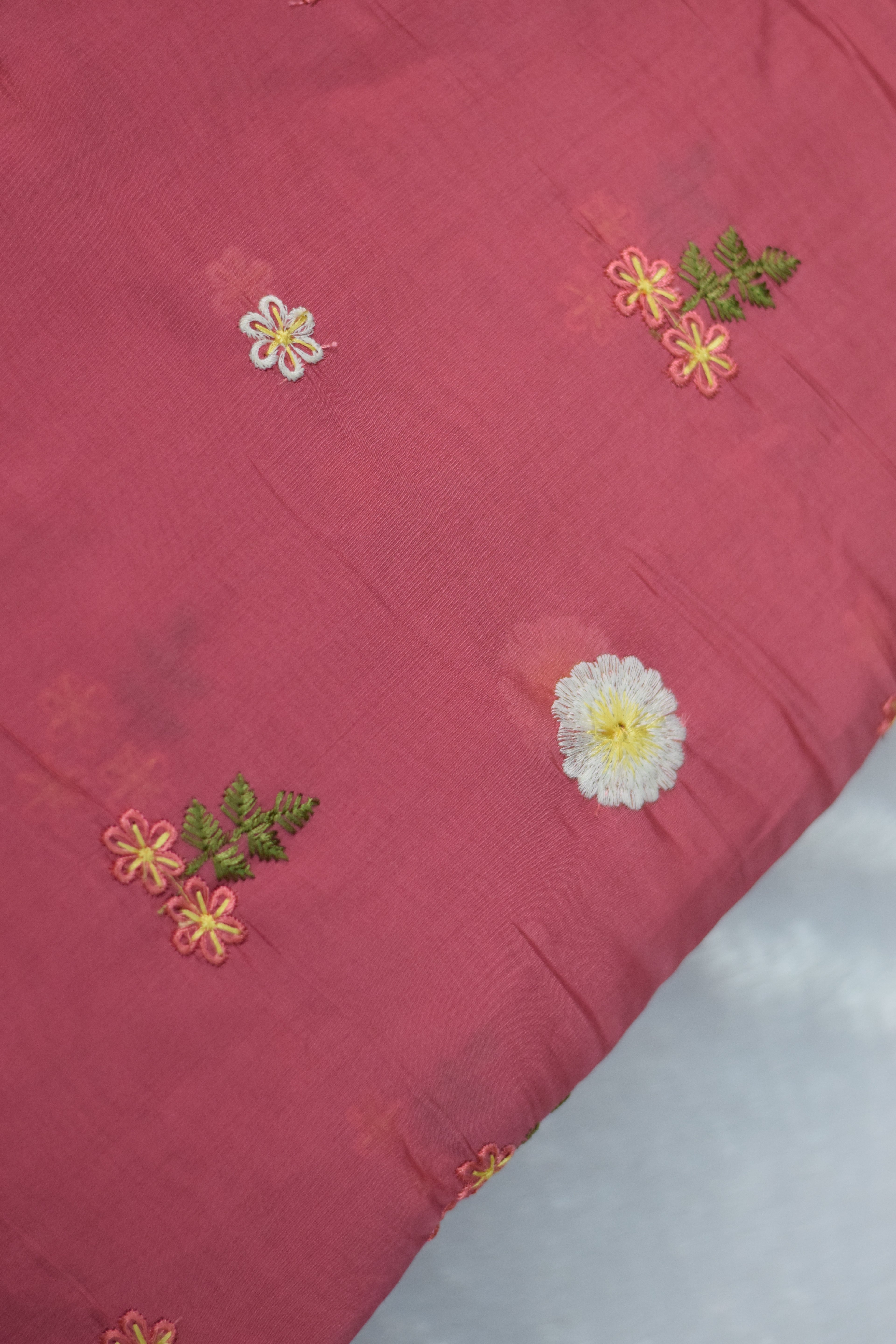 Elegant Pink Mul Chanderi Fabric – 44 Inches Width | Floral Embroidered Dress Material